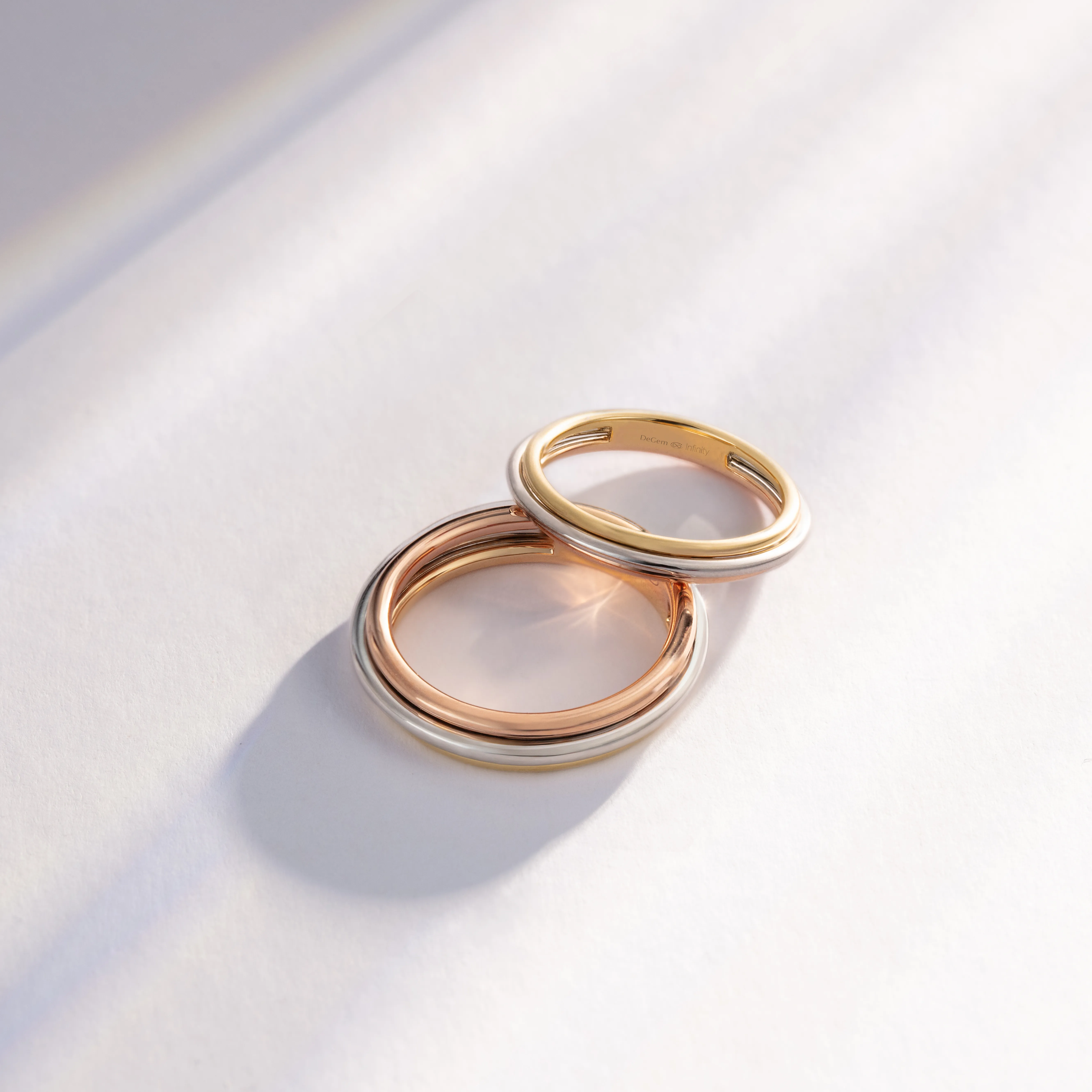 Infinity Lisbon Wedding Band in White Gold, Rose Gold & Yellow Gold Which is Inspired by the Cityscape at Different Times of the Day- DeGem Malaysia
