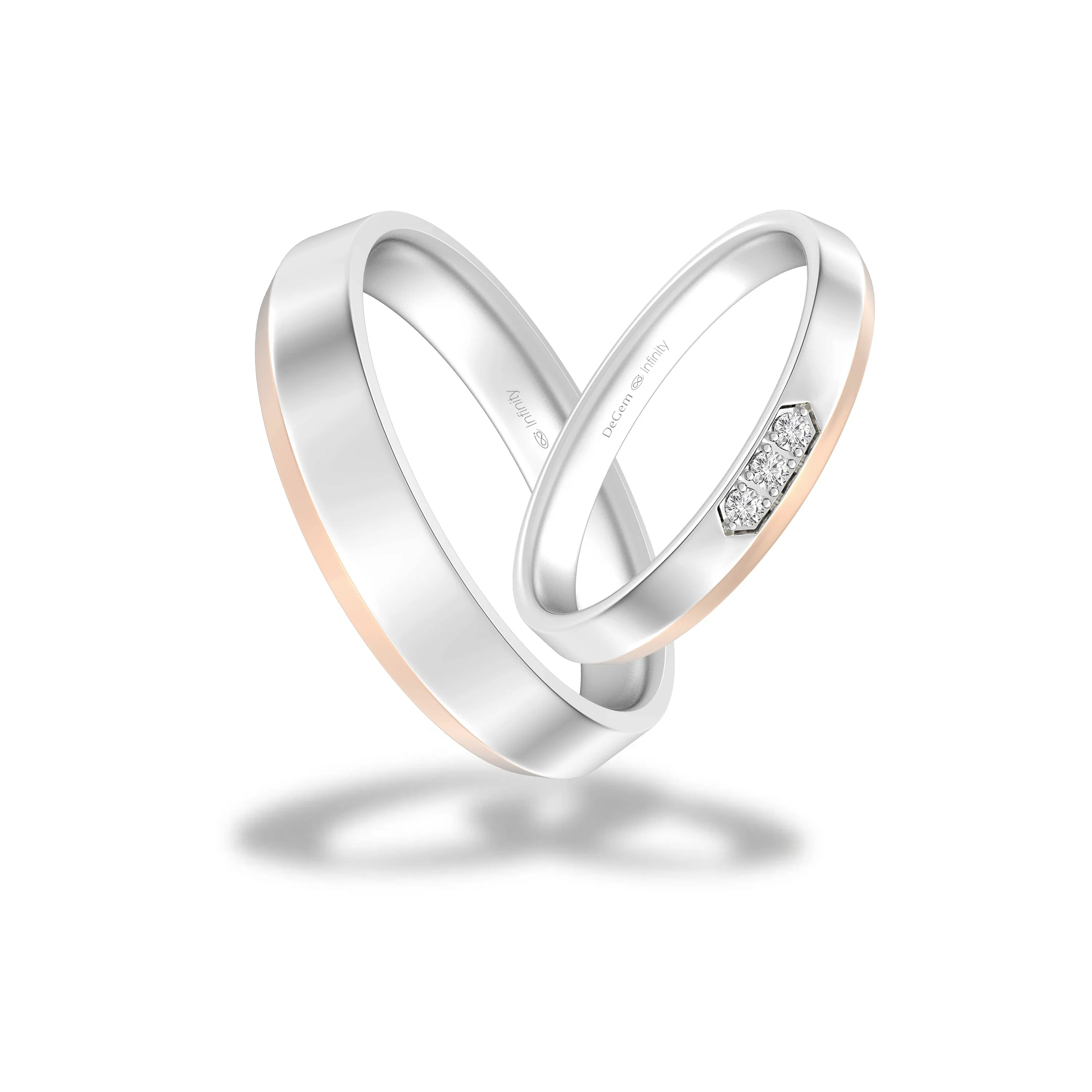 Infinity Venice 18K White Gold And Rose Gold Wedding Band With 3 Round Brilliant Diamonds - DeGem Malaysia