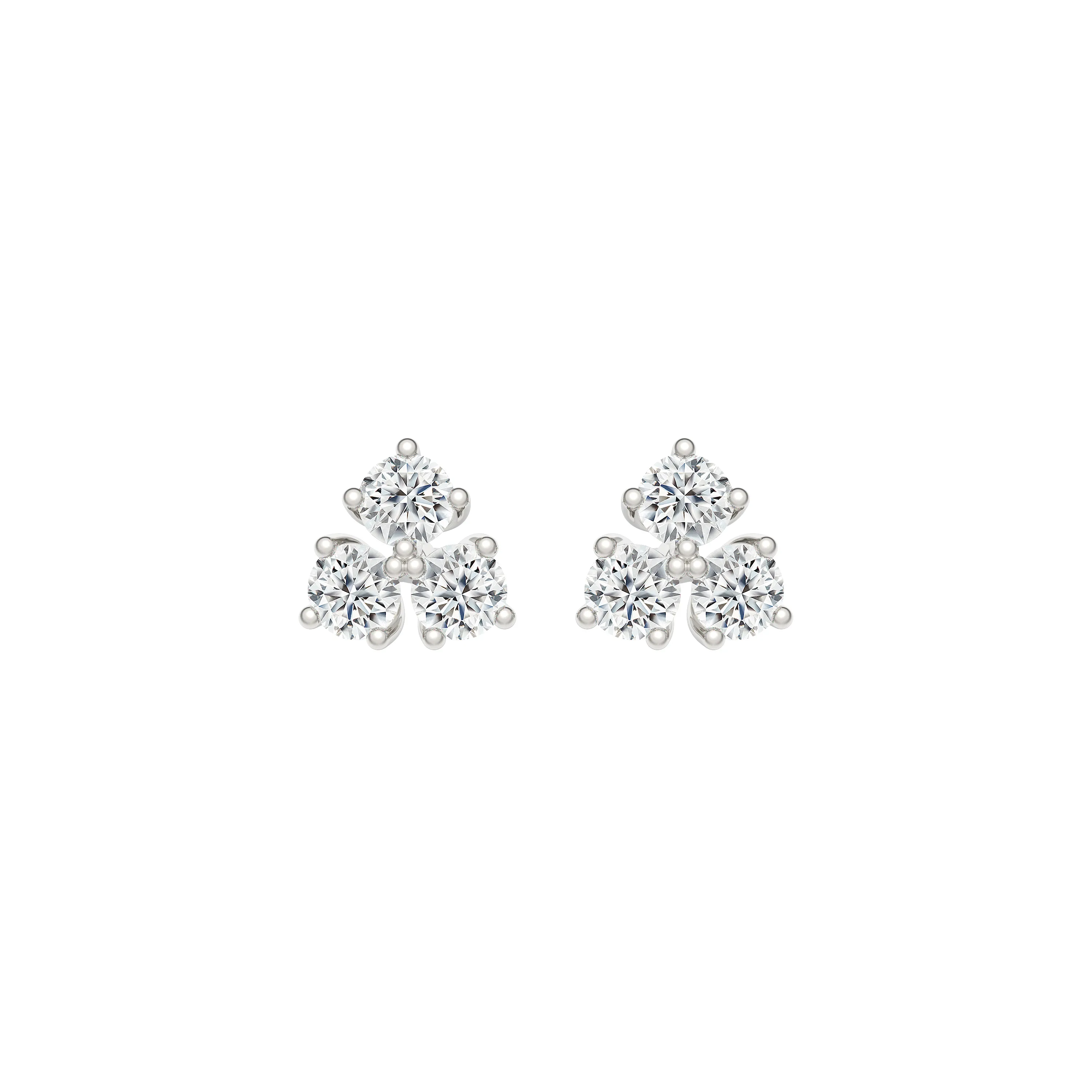BrilliantC Unity 3-Stone Diamond Earring in 18K White Gold And 6 Ideal-Cut Diamonds - DeGem Malaysia