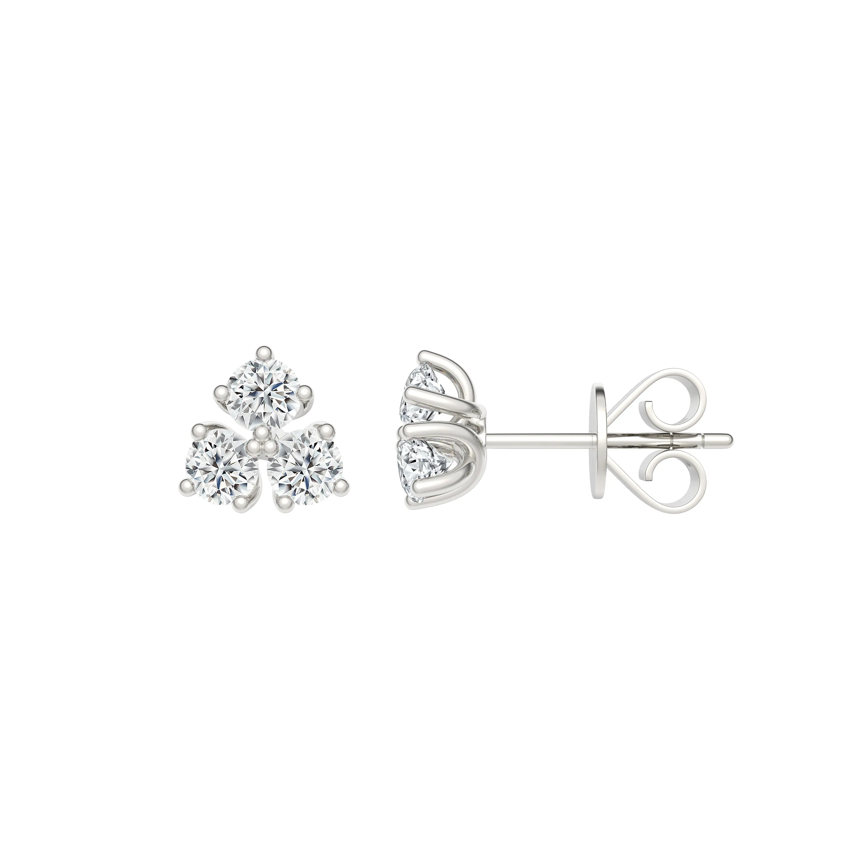 BrilliantC Unity 3-Stone Diamond Earring Representing Deep U-shaped Lines In 18K White Gold Embracing Ideal-cut BrilliantC Diamonds - DeGem Malaysia