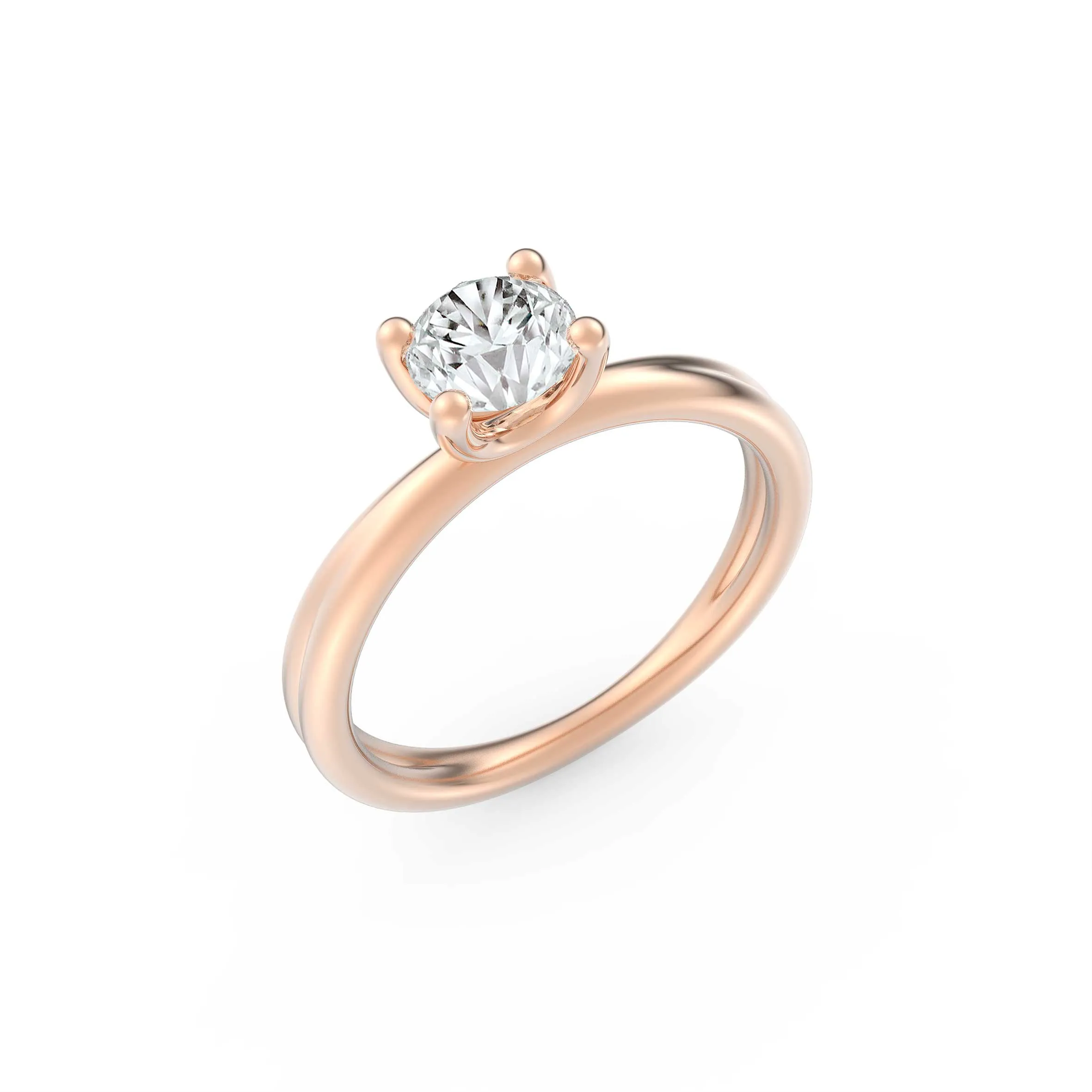 BrilliantC Unity 4 Prong Round Solitaire Engagement Ring Featuring 2 Deep U-Curves In 18K Rose Gold Setting with an Ideal-Cut BrilliantC Diamond - DeGem Malaysia