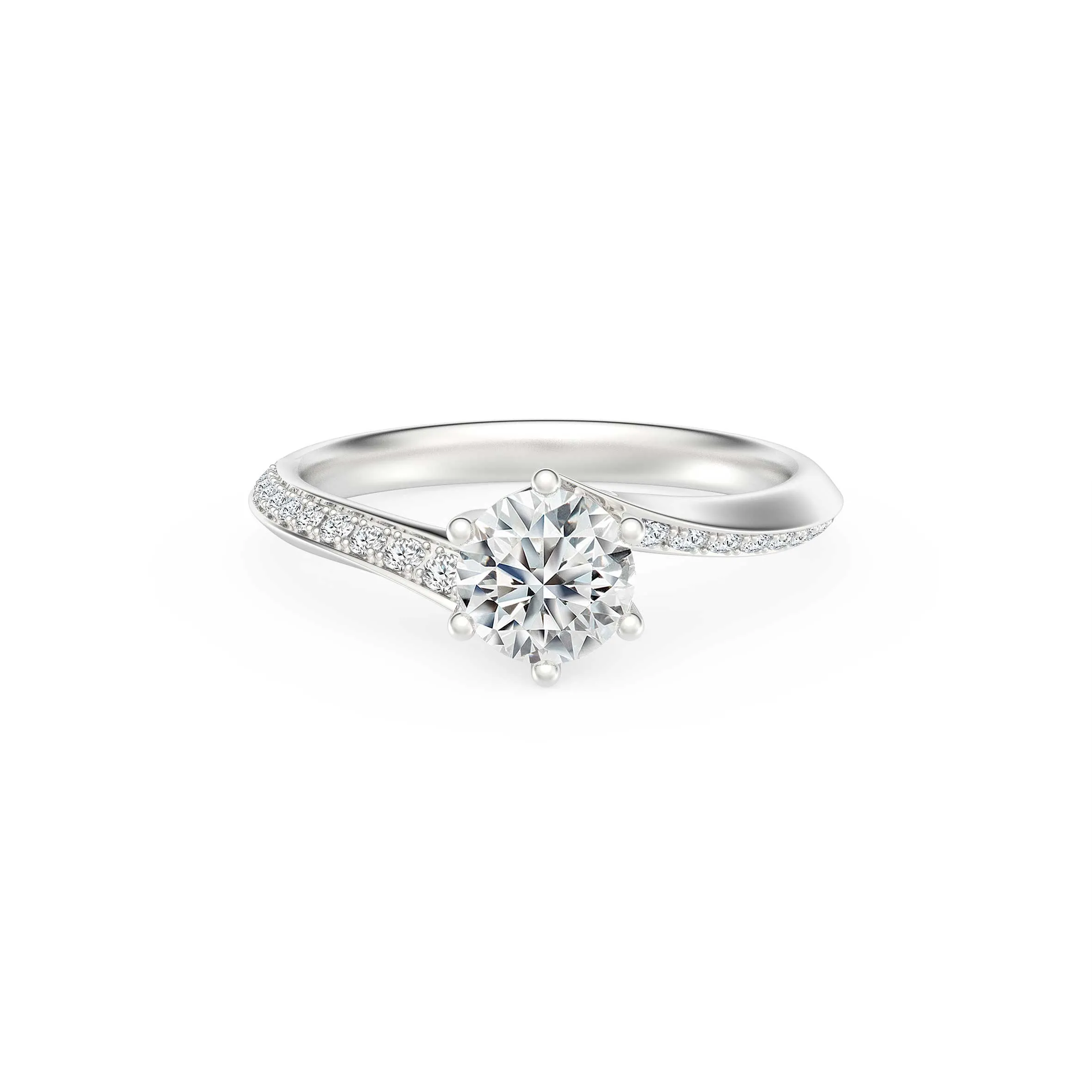 BrilliantC Legacy Round Solitaire Pavé-set Diamond Platinum Engagement Ring - DeGem Malaysia