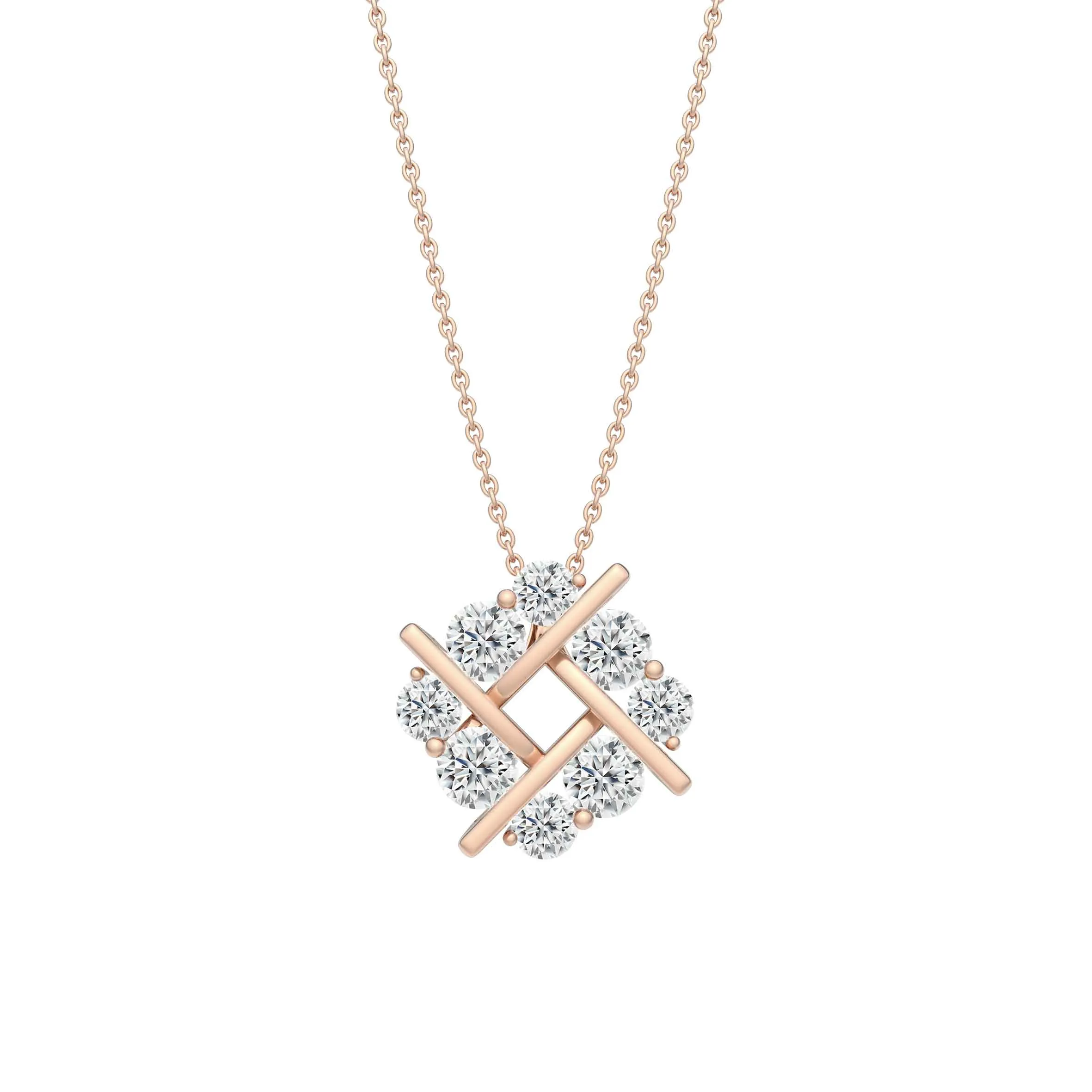 BrilliantC Connect Diamond Pendant Necklace In18K Rose Gold With 8 Ideal-cut BrilliantC Diamonds - DeGem Malaysia