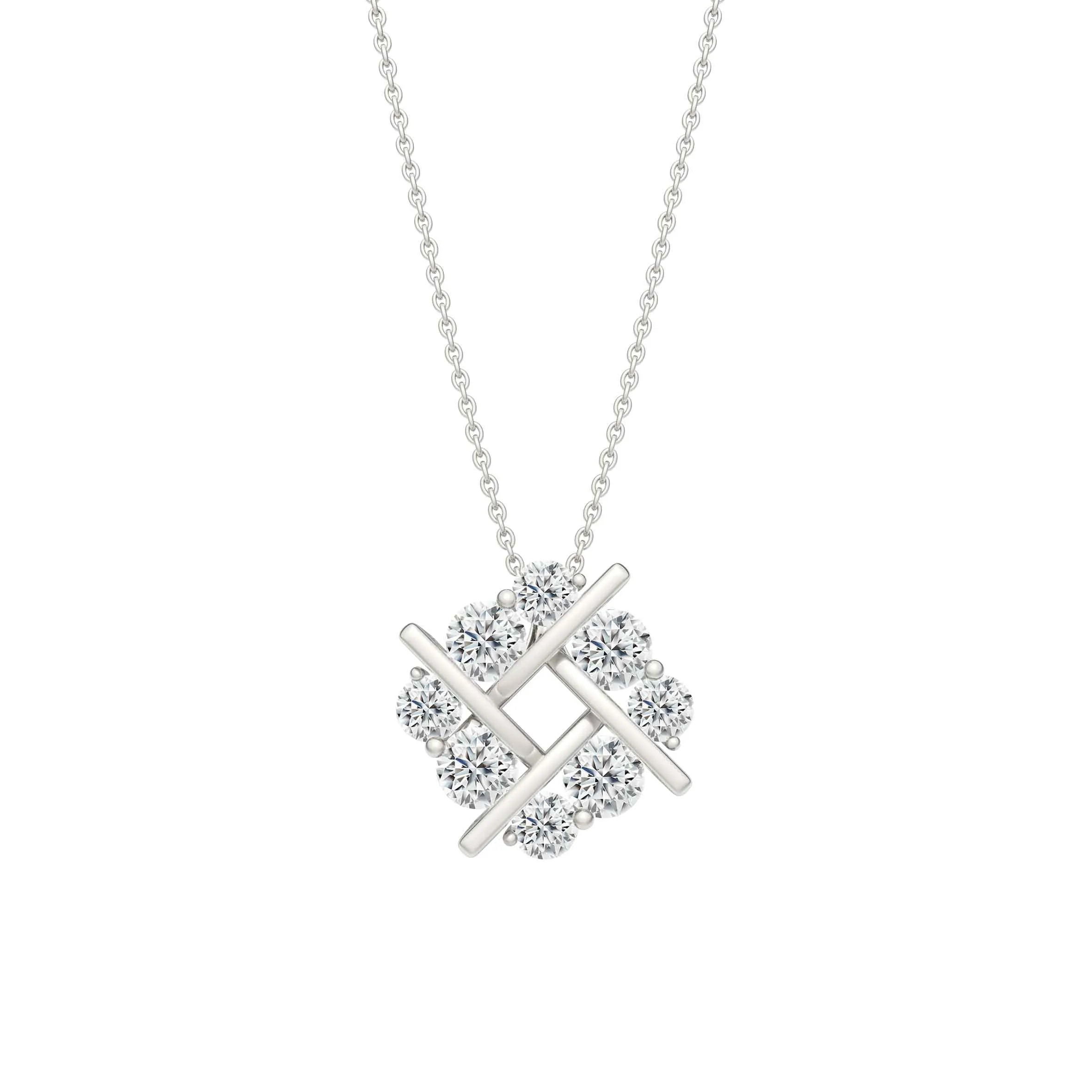 BrilliantC Connect Diamond Pendant Necklace Featuring 18K White Gold with 8 Ideal-Cut BrilliantC Diamonds - DeGem Malaysia