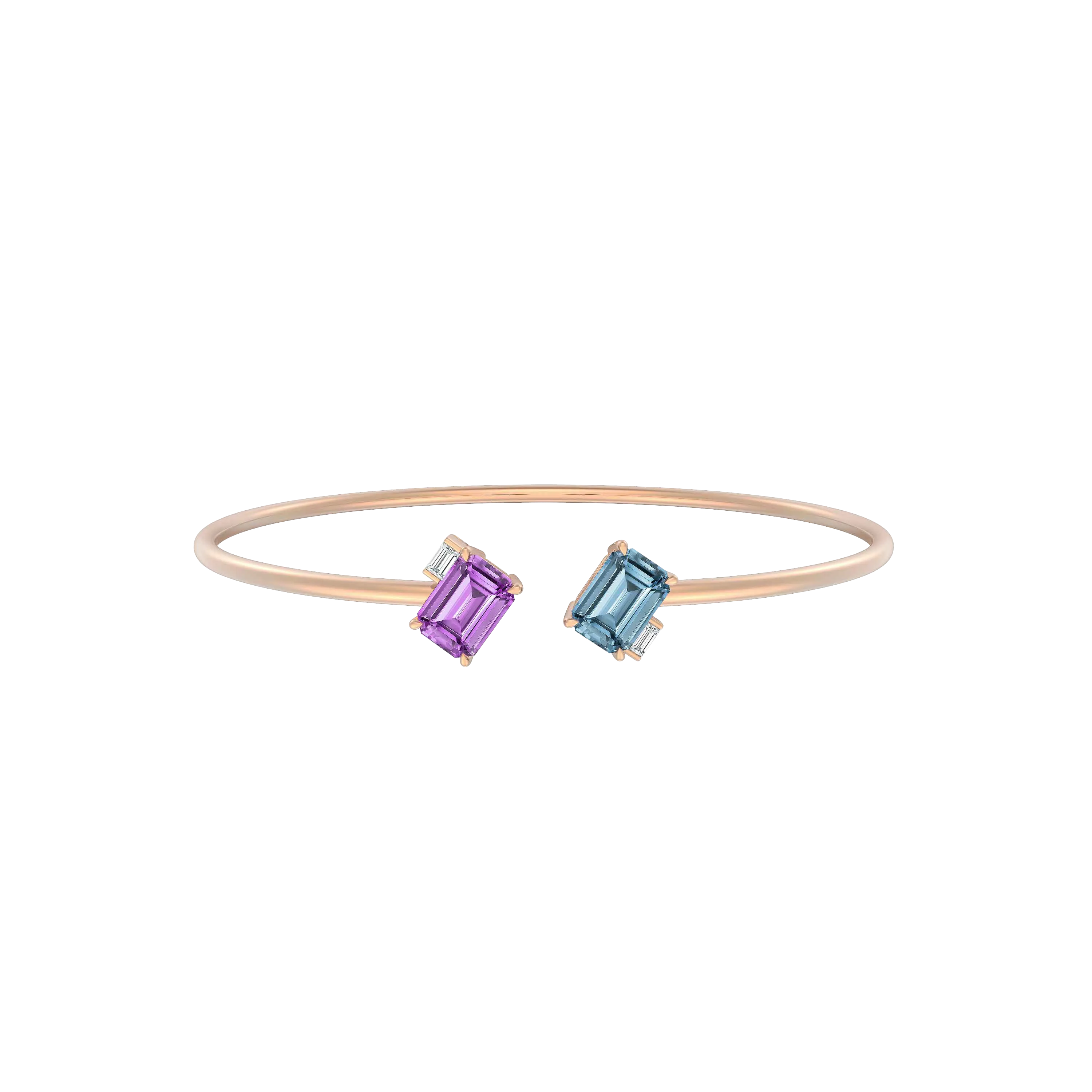 DeGem Toi Et Moi Pink And Blue Sapphire Bangle Set in 18K Rose Gold with a Minimalistic Design - DeGem Malaysia