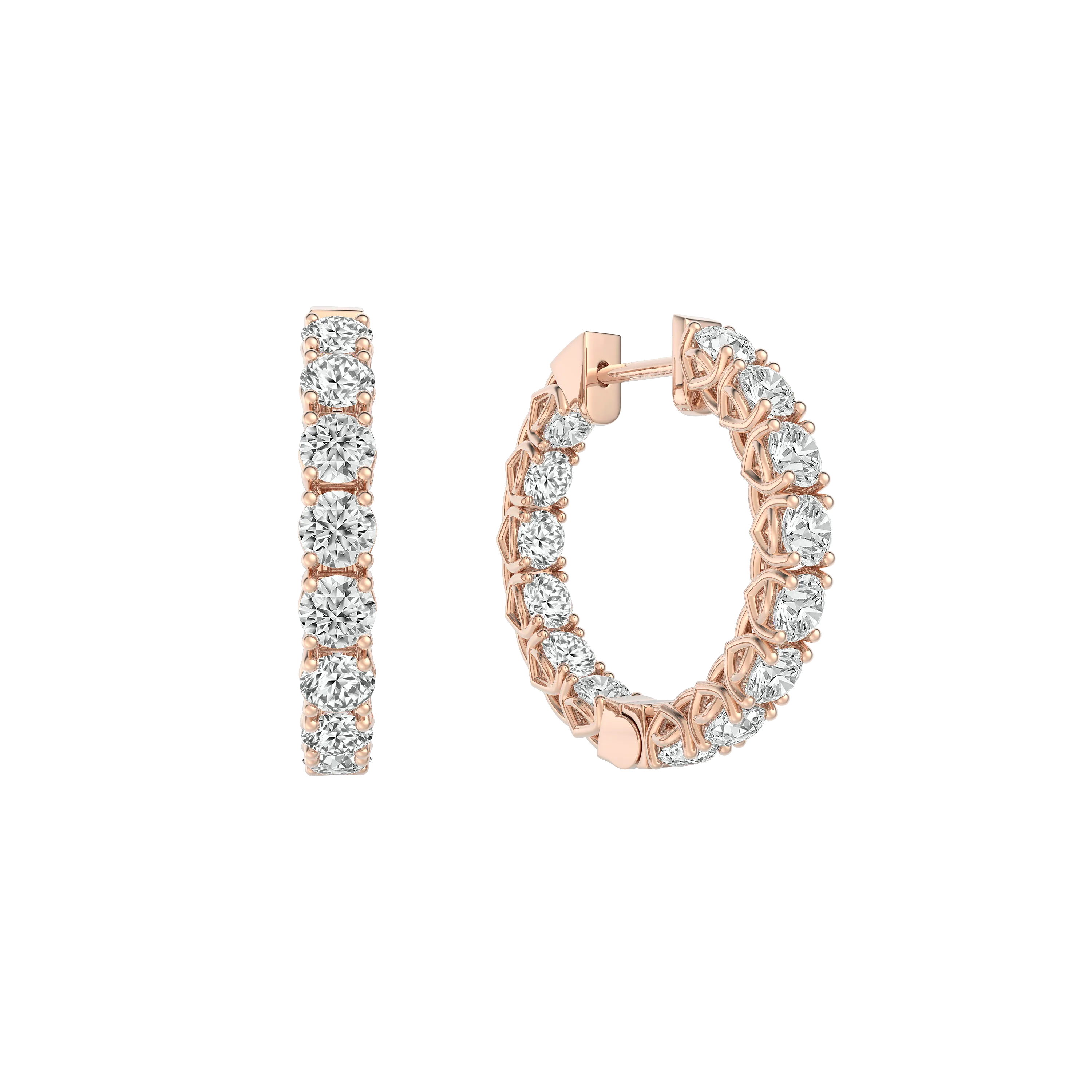 DeGem Inside-Out Diamond Hoop Earrings Featuring Mesmerising Hoops in 18K Rose Gold Traced with Round Brilliant Cut Diamonds - DeGem Malaysia