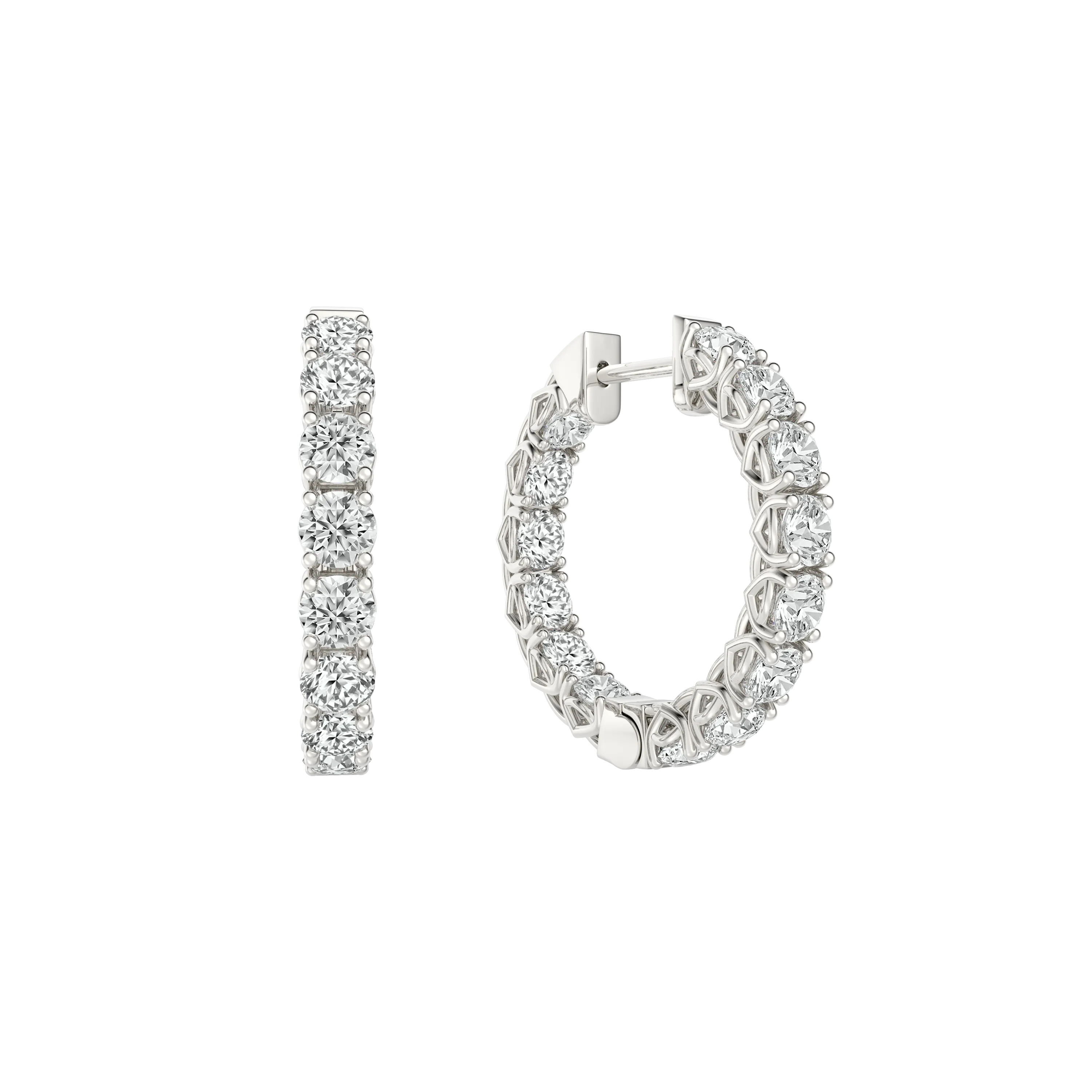 DeGem Inside-out Diamond Hoop Earrings in 18K White Gold And 28 Round Brilliant Diamonds - DeGem Malaysia