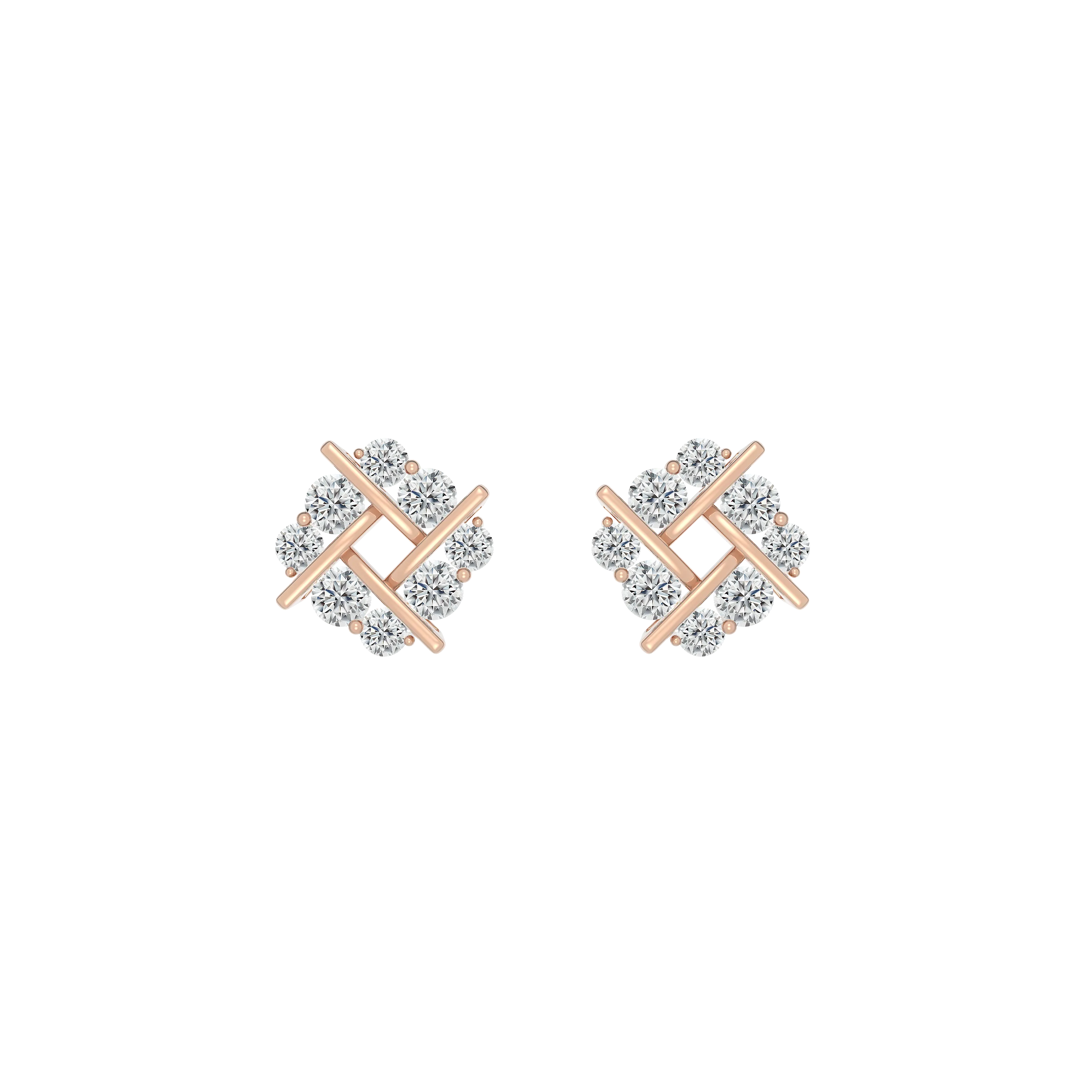 BrilliantC Connect Diamond Earrings in 18K Rose Gold And 16 Ideal-Cut Diamonds - DeGem Malaysia