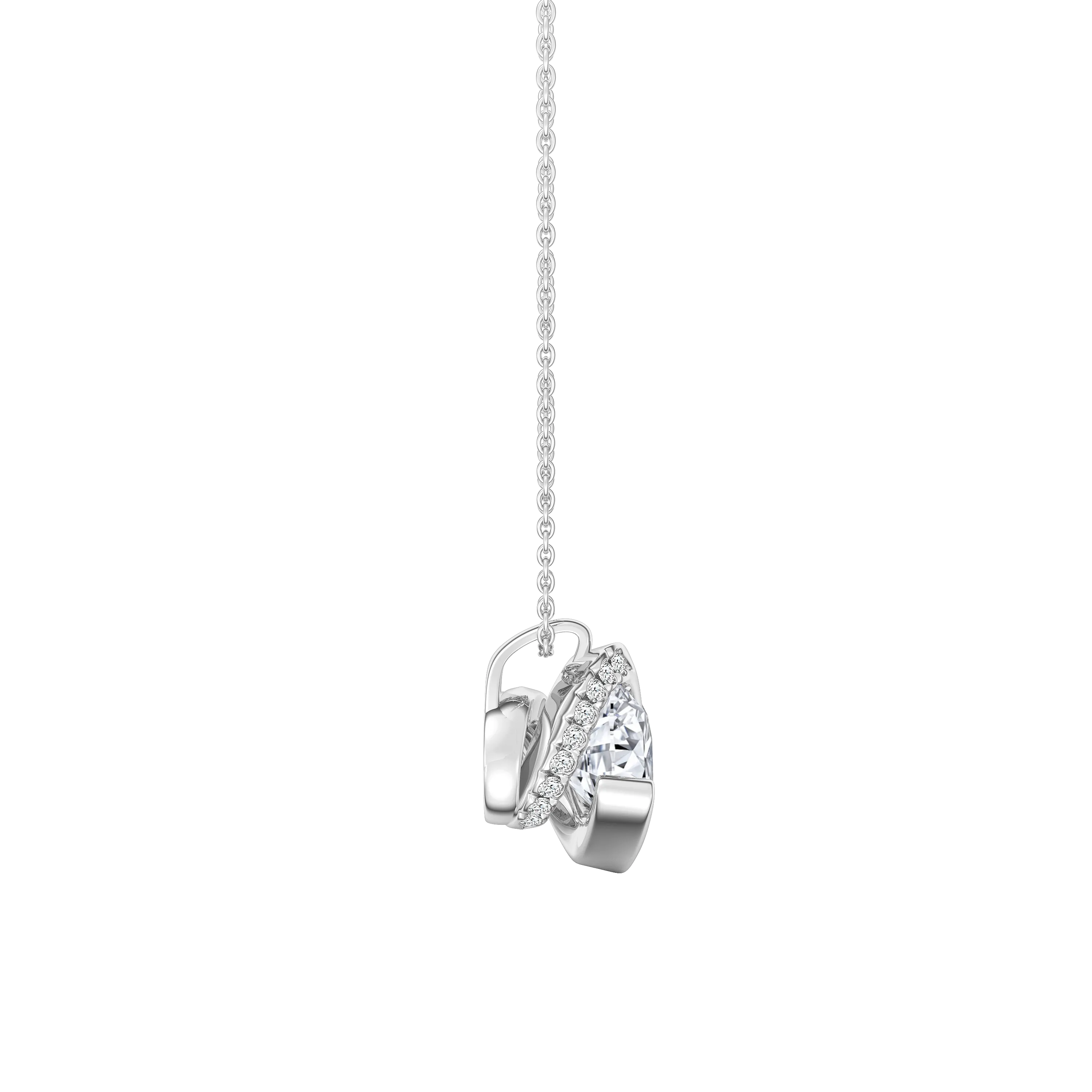 BrilliantC Hurricane Grand Pendant Showcasing an Ideal-Cut BrilliantC Diamond Sparkling at the Heart in an 18K White Gold Setting - DeGem Malaysia