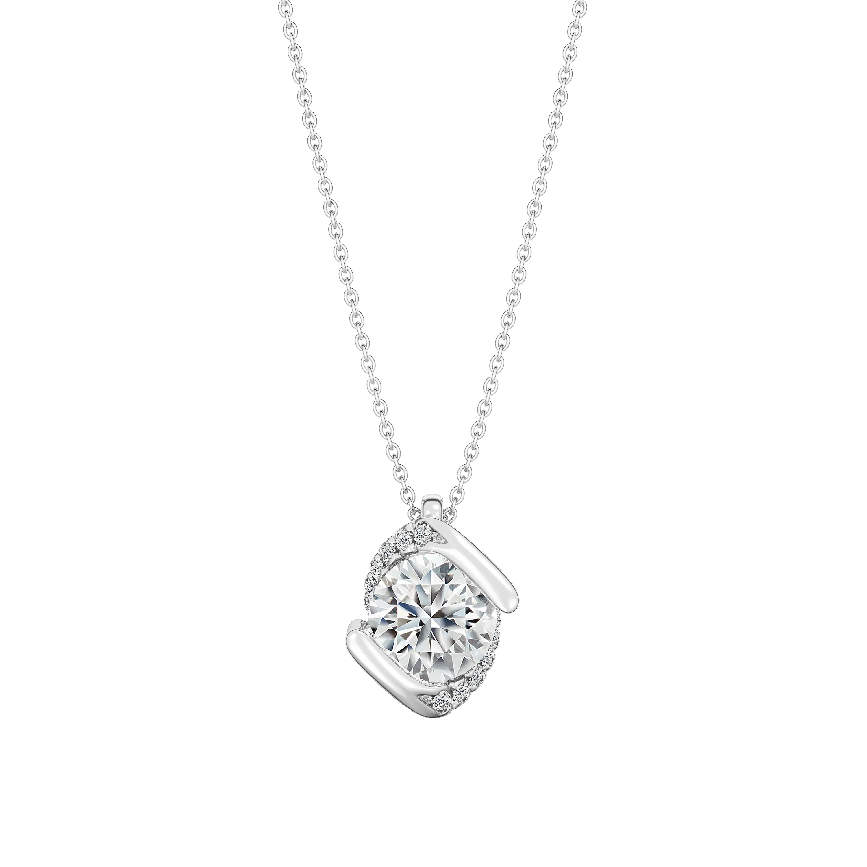 BrilliantC Hurricane Grand Pendant In 18K White Gold With 18 Ideal-cut BrilliantC Diamonds - DeGem Malaysia