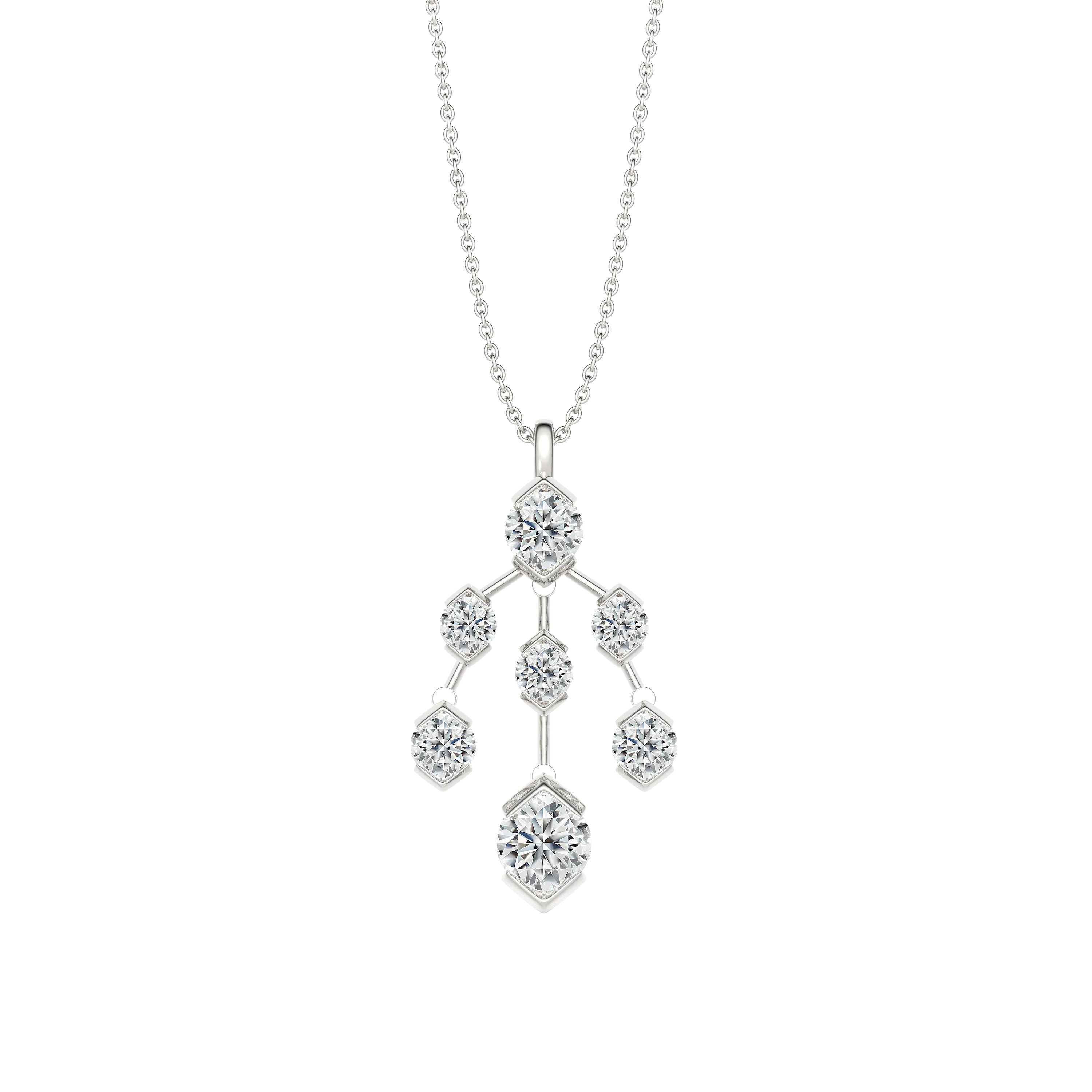 BrilliantC Ultimate Multi-Diamond Pendant In Platinum With 7 ideal-cut BrilliantC Diamonds - DeGem Malaysia