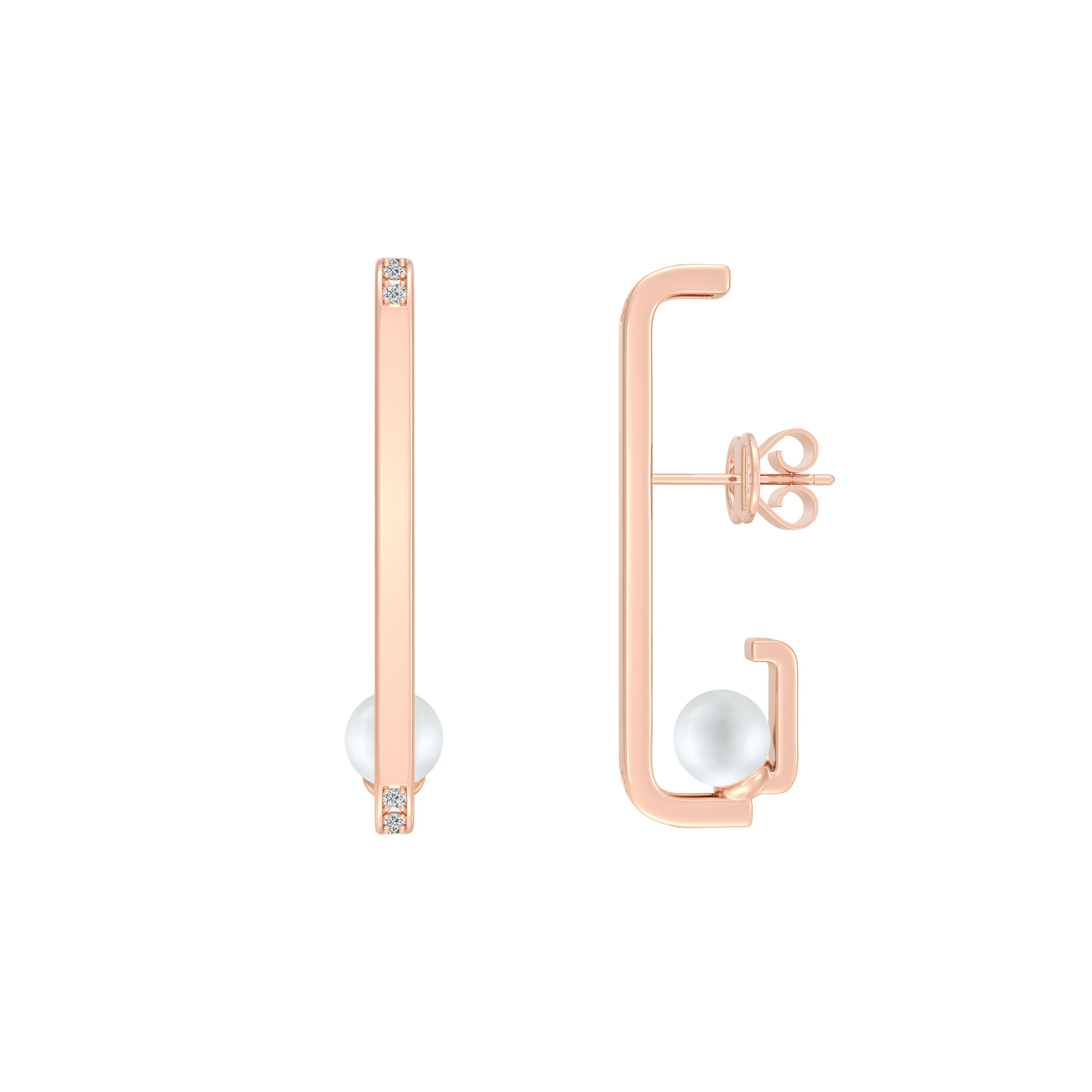 Soleluna EMBRACE Pearl Diamond Earrings Featuring 10K Rose Gold With 2pcs Fresh Water Pearls And 12 Pieces Round Brilliant Diamonds Totaling - DeGem Malaysia