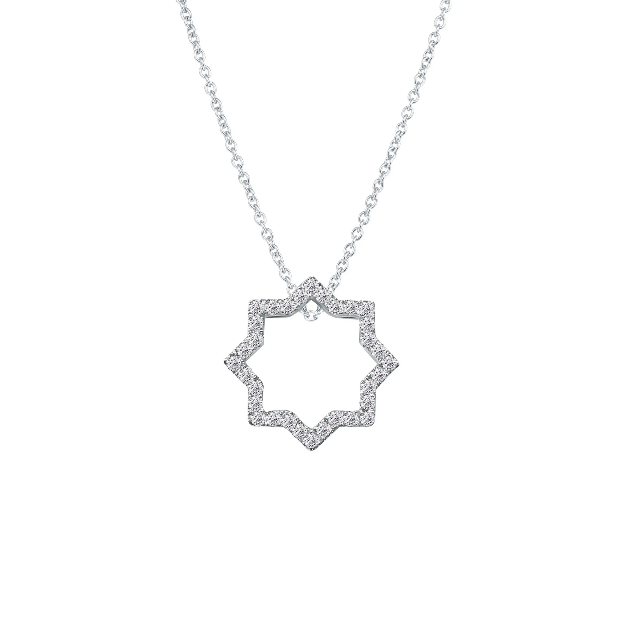 DeGem Girih Diamond Necklace Representing the Girih Pattern with 18K White Gold and Diamonds - DeGem Malaysia