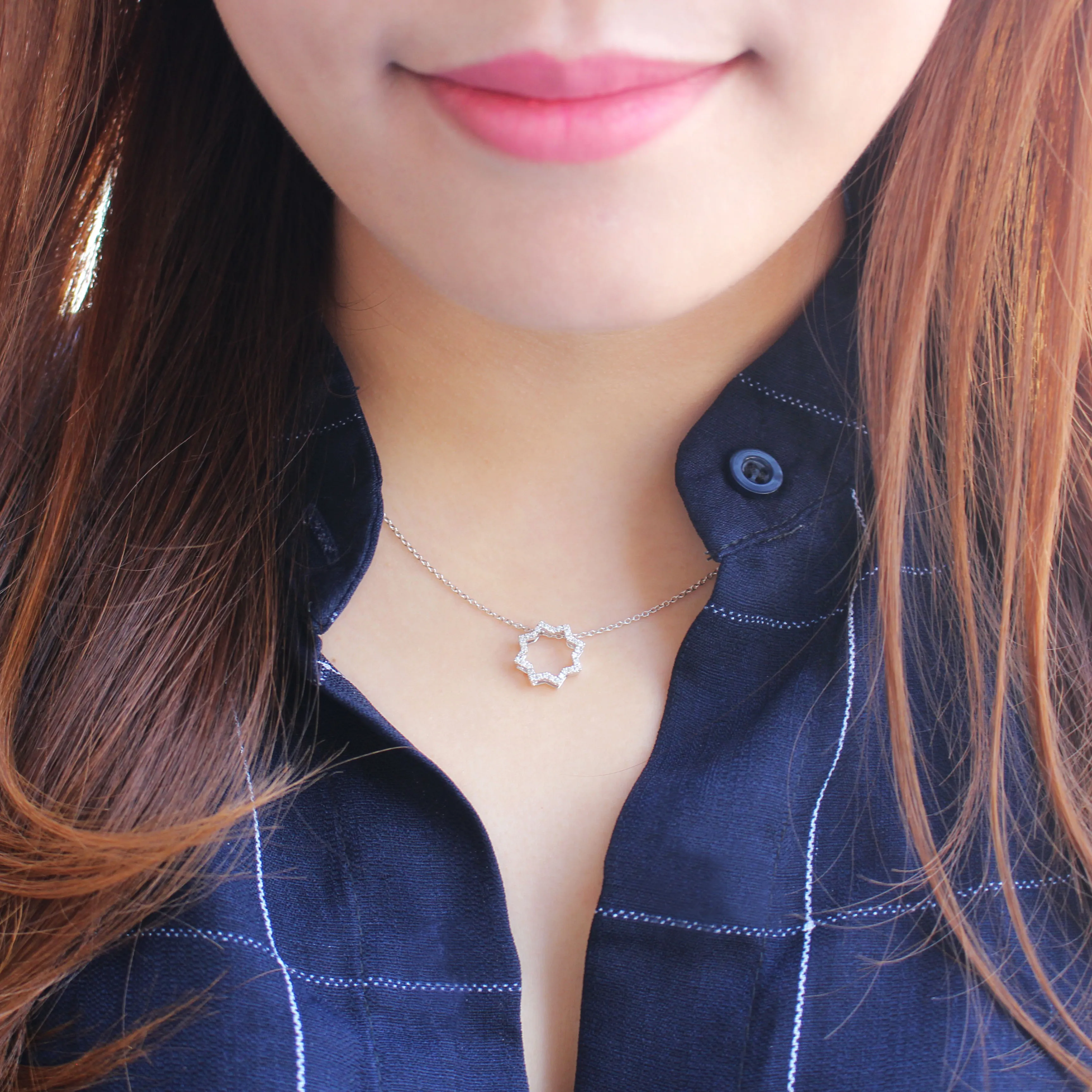 DeGem Girih Diamond Necklace Set in 18K White Gold with 30 Pieces of Diamonds - DeGem Malaysia