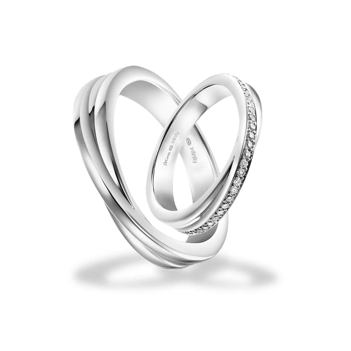 INFINITY® Joy Wedding Band Featuring 18K White Gold And 29 Round Brilliant Diamonds On The Female Band - DeGem Malaysia