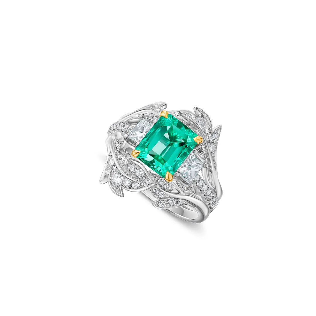 DeGem Morphe Ring with Emerald available in 18K white gold with 1 piece of Octagon emerald in 2.05 carats