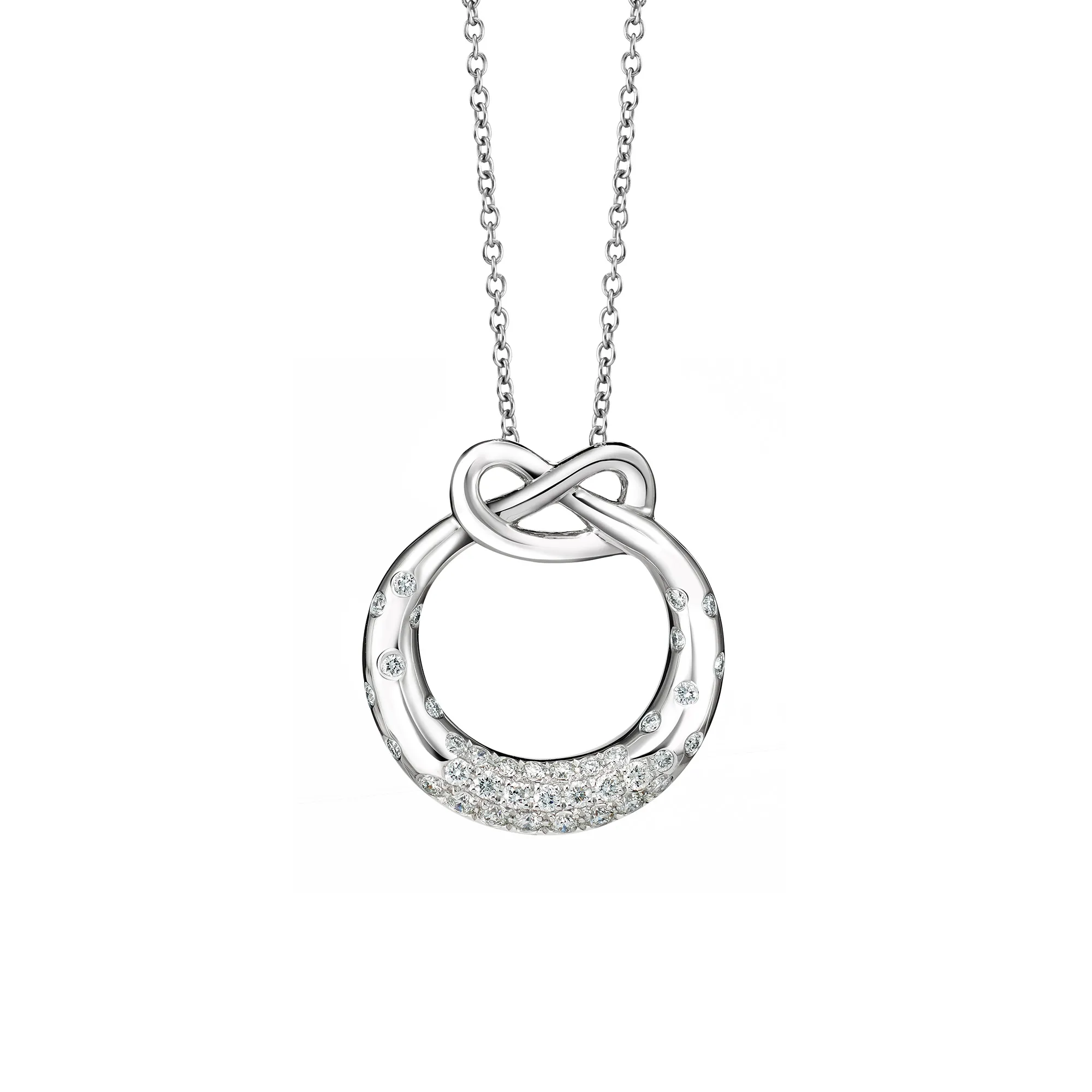 DeGem Eternal Love Diamond Necklace Featuring an Infinite Flowing Weave Patterns in 18K White Gold with Diamonds - DeGem Malaysia