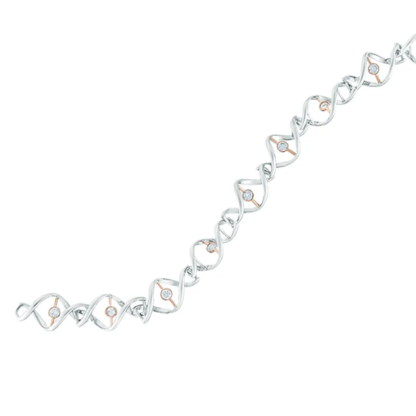 DeGem DNA Diamond Bracelet In 18K White Gold And Rose Gold With 10 Round Brilliant Center Stone Diamonds And 10 Pieces Of Diamonds - DeGem Malaysia
