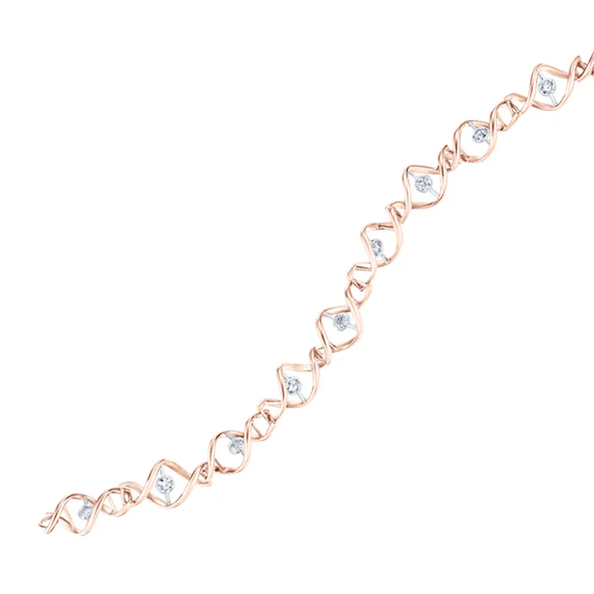 DeGem DNA Diamond Bracelet Showcasing the DNA Double Helix Motifs in 18K Rose Gold with 10 Round Brilliant Center Stone Diamonds - DeGem Malaysia
