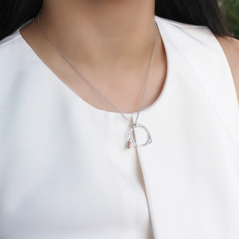 DeGem Forever In Love Diamond Necklace Showcasing 18K White Gold and 18k Rose Gold with 24 Pieces of Diamonds - DeGem Malaysia