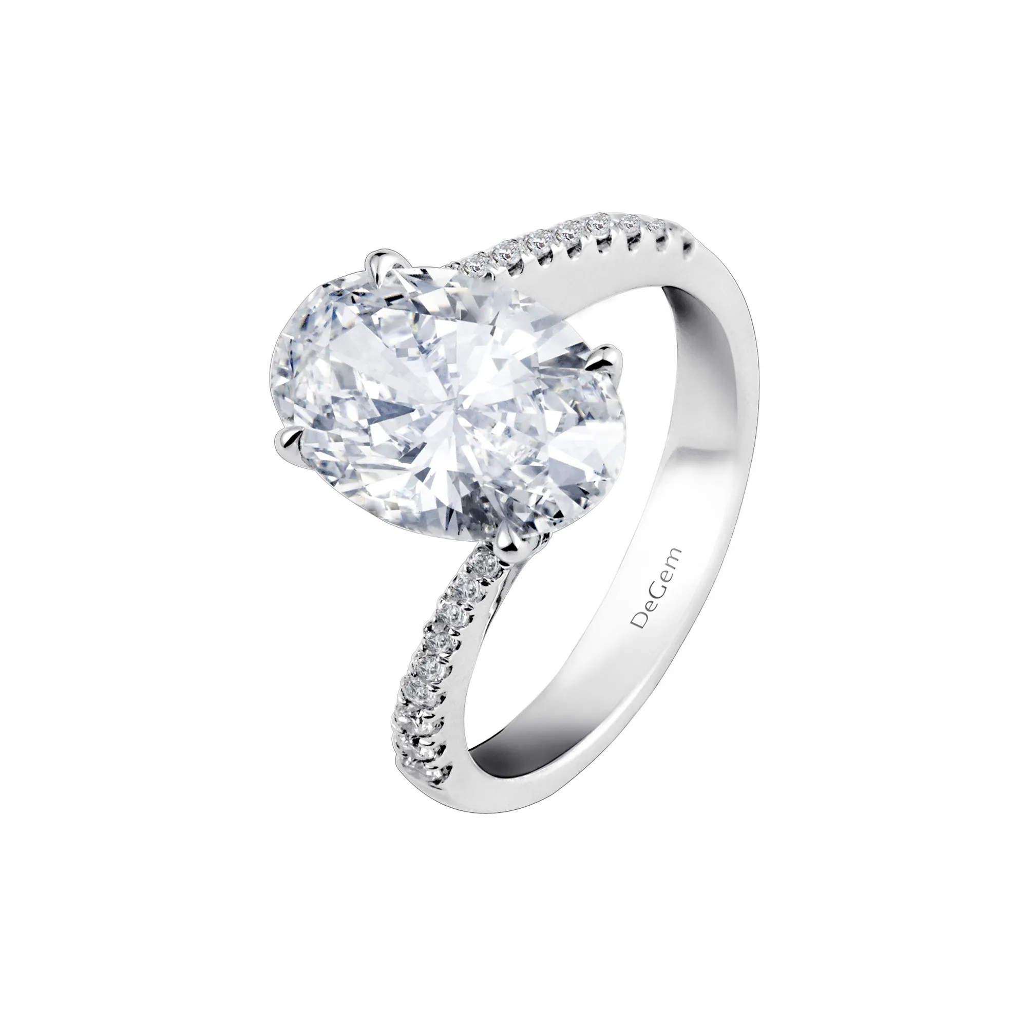 Forevermark Oval And Round Diamond With Twist Engagement Ring - DeGem Malaysia