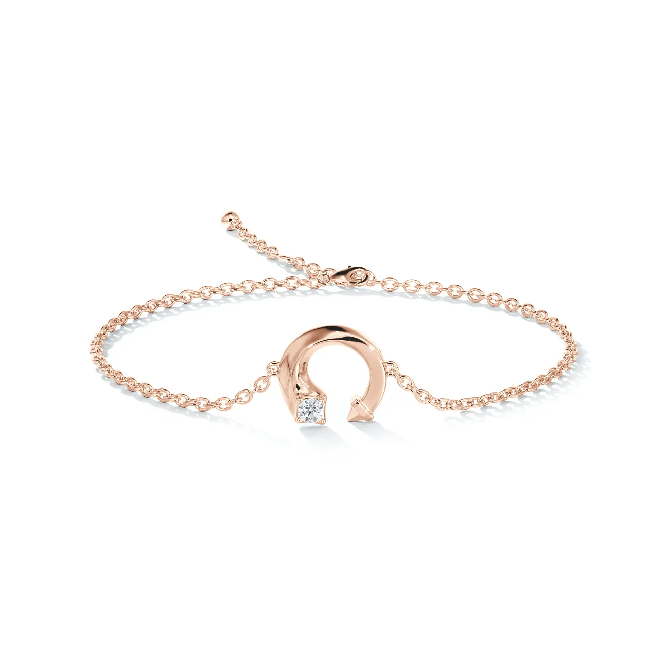 Forevermark Avaanti Chain Diamond Bracelet Featuring an 18K Rose Gold Chain Connected to a Square Swirl with a Diamond - DeGem Malaysia