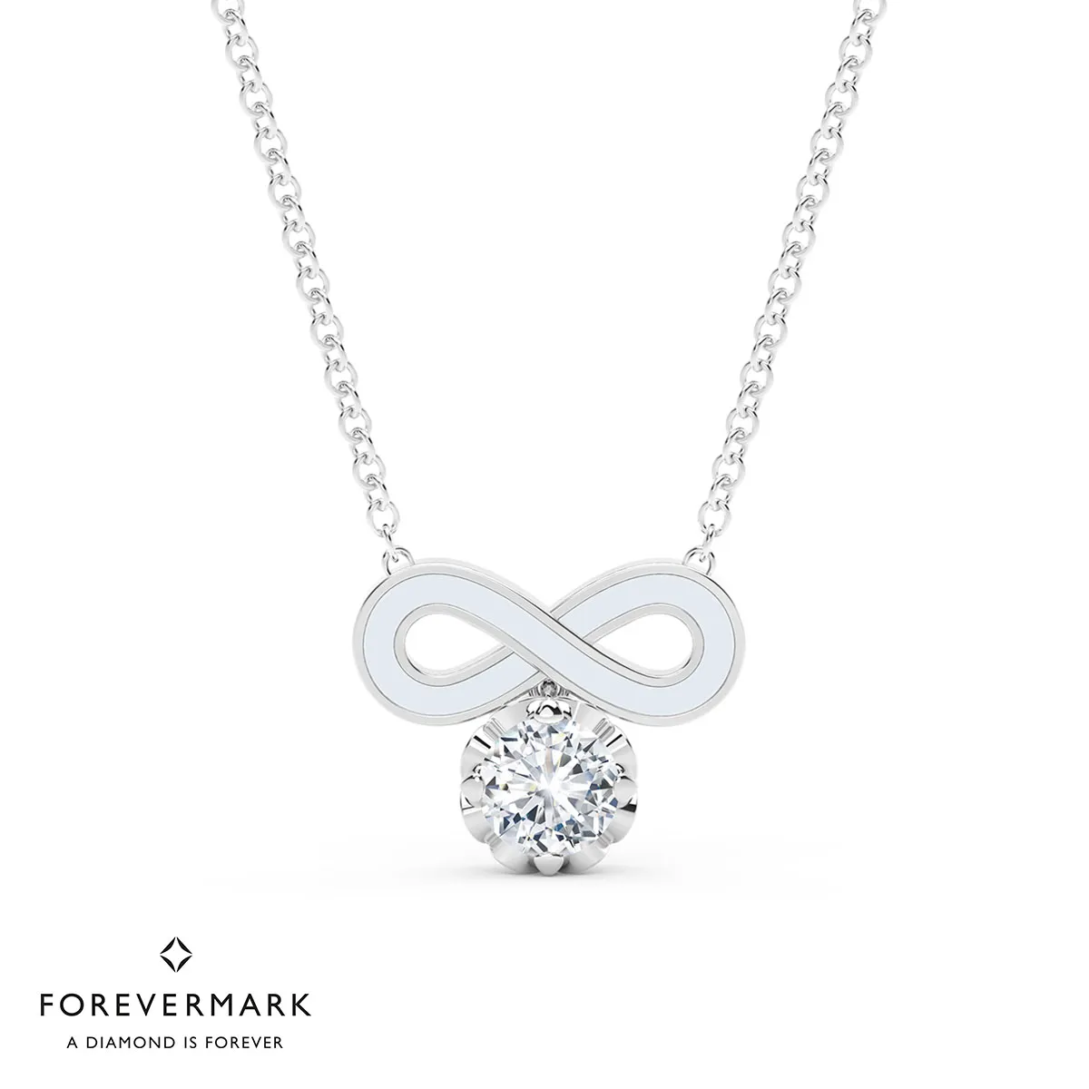 Forevermark Endlea Necklace With Diamond And Pastel Blue Enamel Against Different Colours Of Gold - DeGem Malaysia