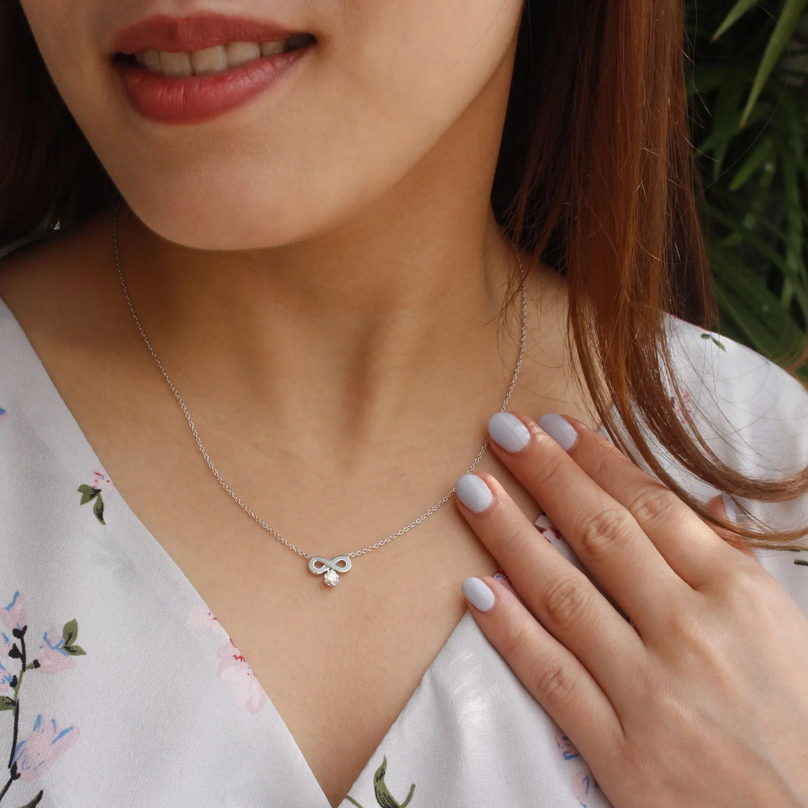 Forevermark Endlea Necklace Featuring the ‘Forever’ Motif that is Set with Either Blush Pink, Classic White or Pastel Blue Enamel - DeGem Malaysia