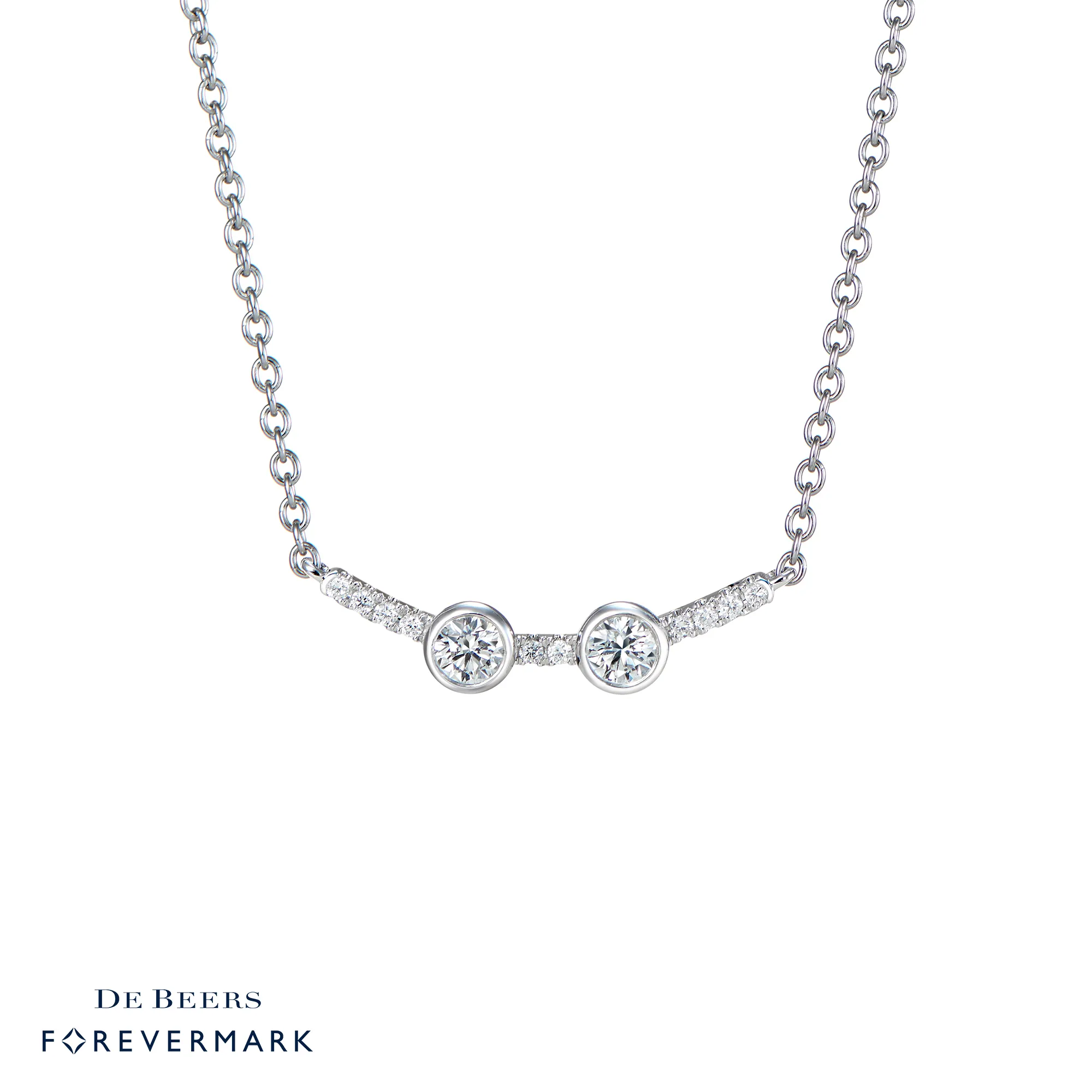 Forevermark Trubute Collection Two-Stone Diamond Necklace In 18k White Gold With 2 Pieces Of De Beers Forevermark Diamonds And 10 Pieces Of Diamonds - DeGem Malaysia