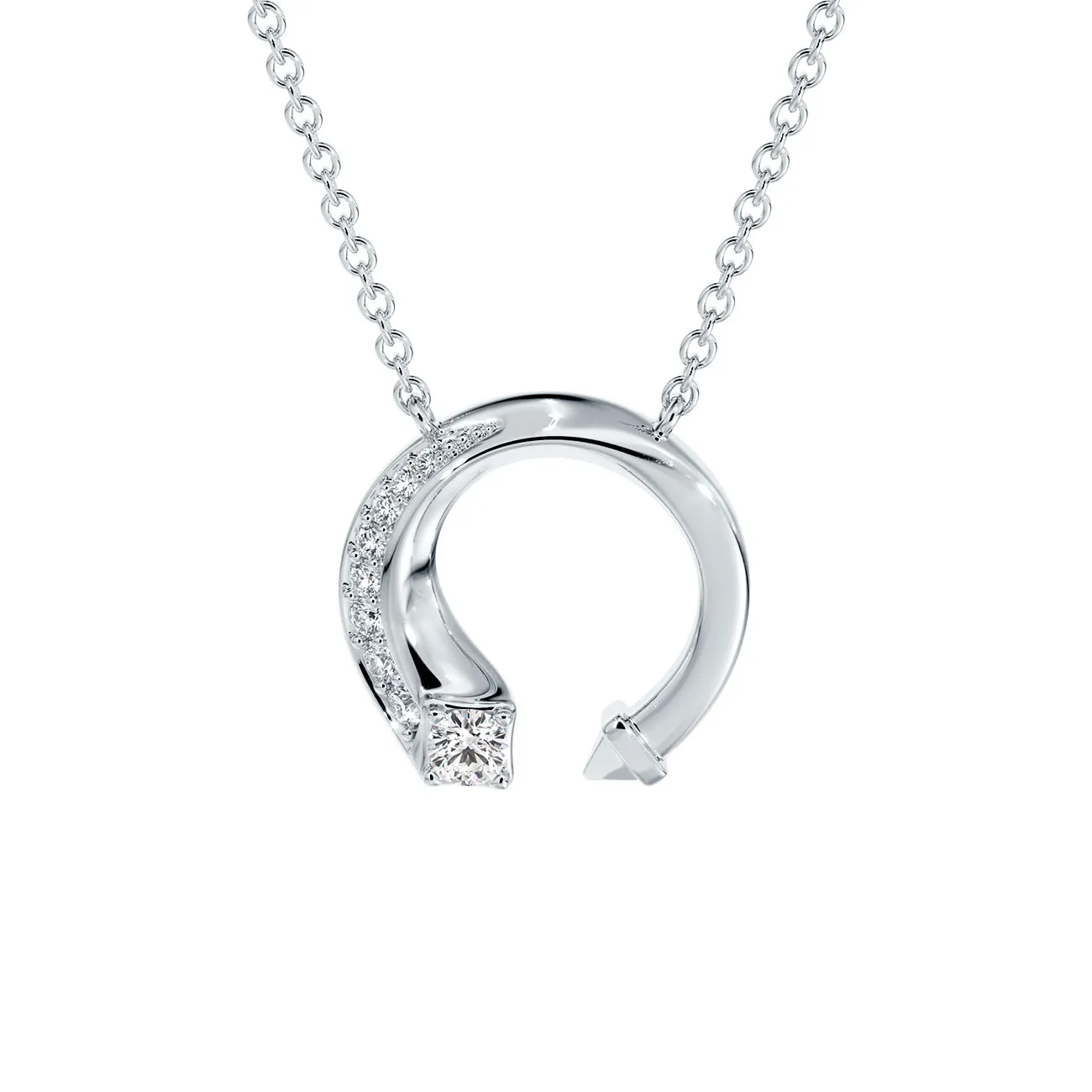 Forevermark Avaanti Mini Pavé Diamond Pendant Set in 18K White Gold Adorned with a De Beers Forevermark Center Diamond and Twinkling Pavé Diamonds - DeGem Malaysia