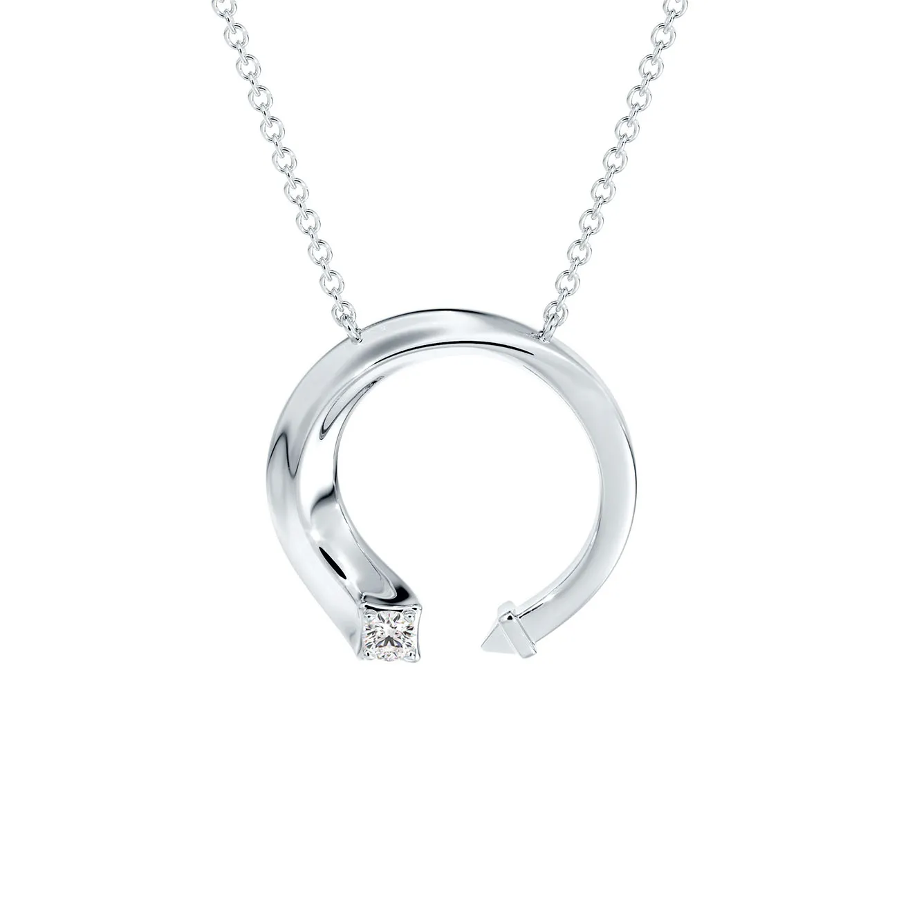Forevermark Avaanti Grand Diamond Pendant Featuring a Minimalistic Curved Design in 18K White Gold - DeGem Malaysia