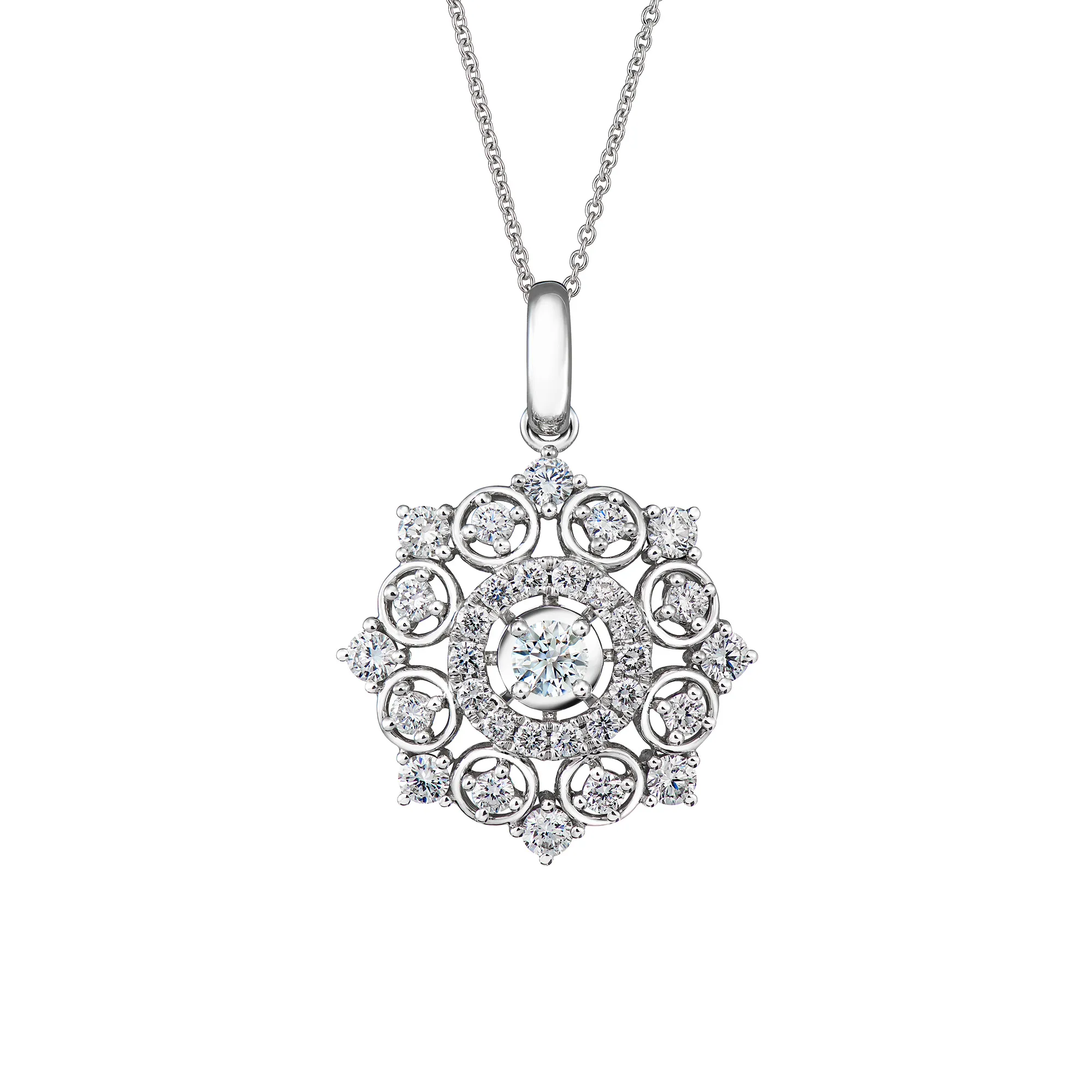 DeGem Azalea Diamond Necklace Featuring a Islamic Pattern Set in 18K White Gold with Diamonds - DeGem Malaysia