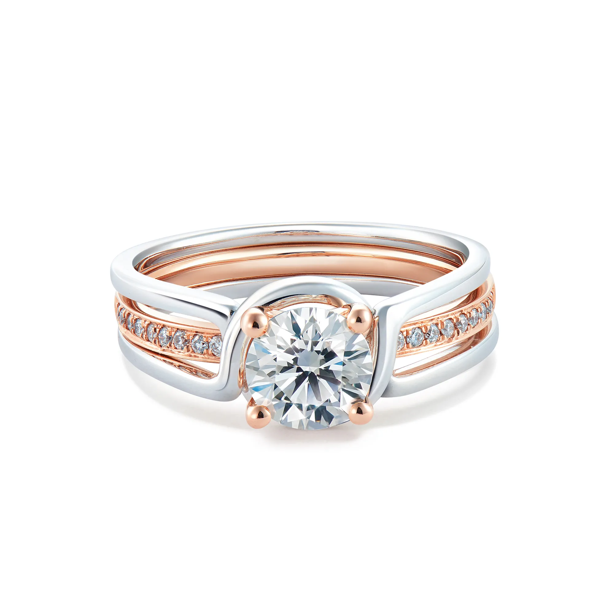 Forevermark 18K Rose Gold Ring With Solitaire Diamond And Round Pavé Diamonds - DeGem Malaysia