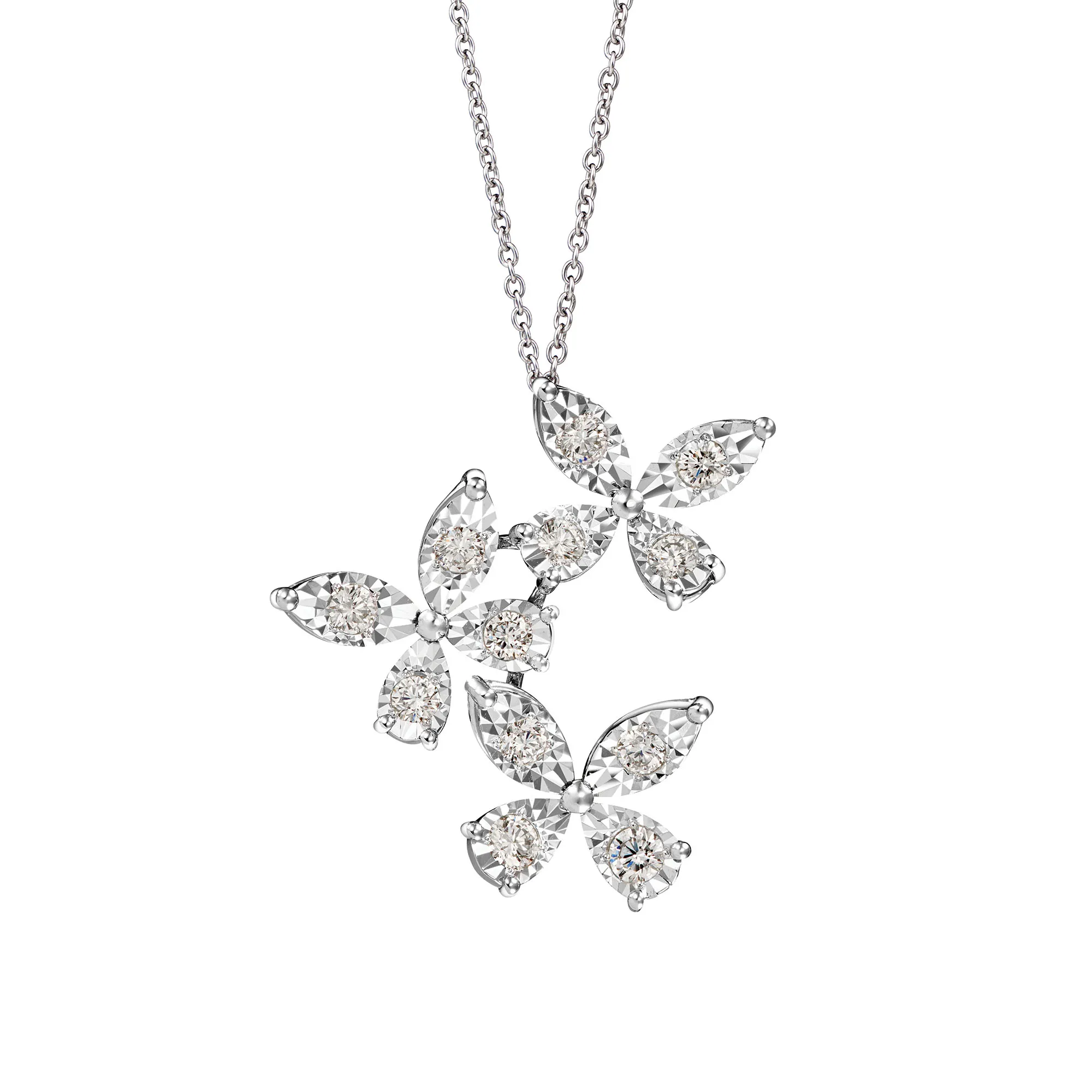 DeGem Flutter Diamond Necklace Featuring Three Butterflies in 18k White Gold with Diamonds - DeGem Malaysia