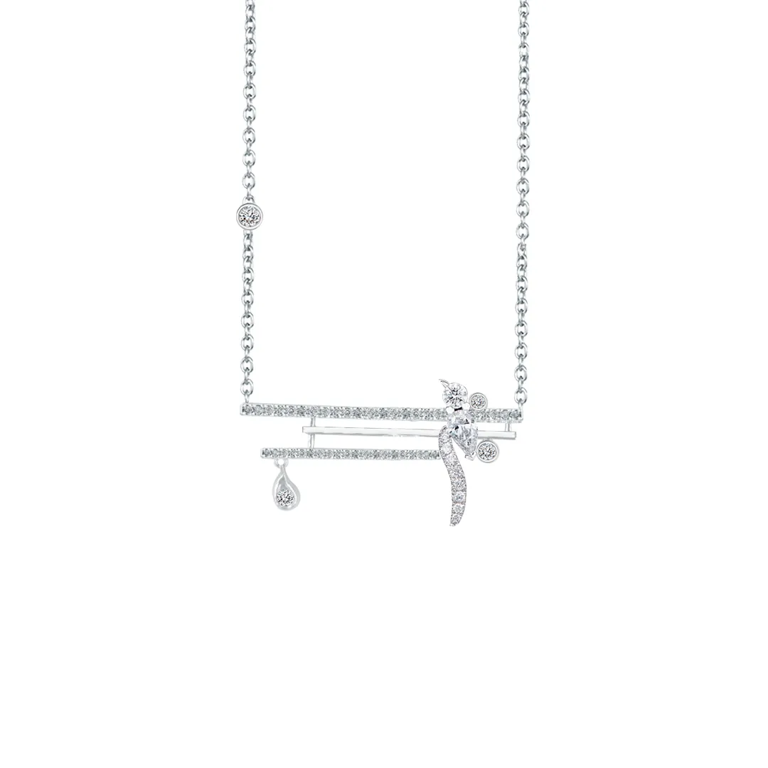 DeGem W!Nk Diamond Necklace Set in 18k White Gold with a Pear Shape Diamond and Round Diamonds - DeGem Malaysia