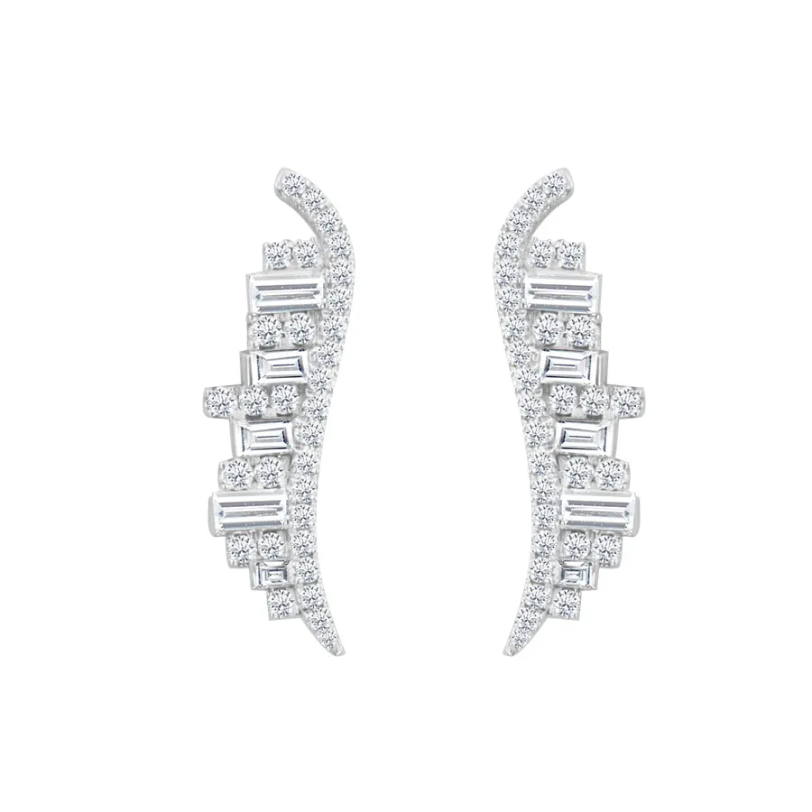 DeGem Vero Amore Earrings In 18K White Gold With 62 Pieces Of Round Brilliant Diamonds And 10 Pieces Of Baguette Cut Diamonds - DeGem Malaysia