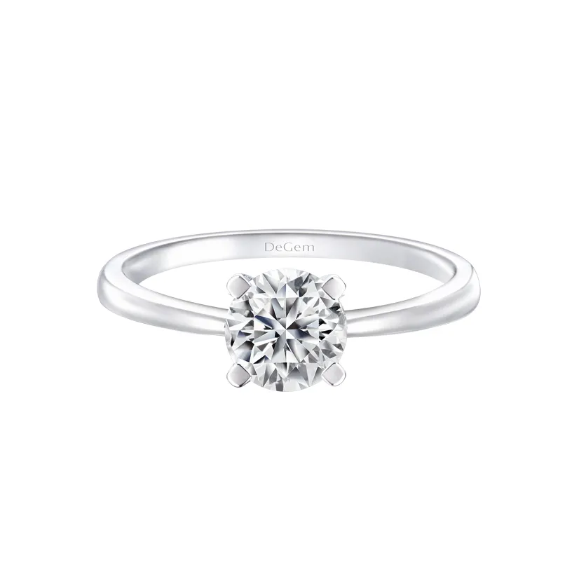 Classic 4-Prong Round Solitaire Diamond 18K White Gold Engagement Ring - DeGem Malaysia