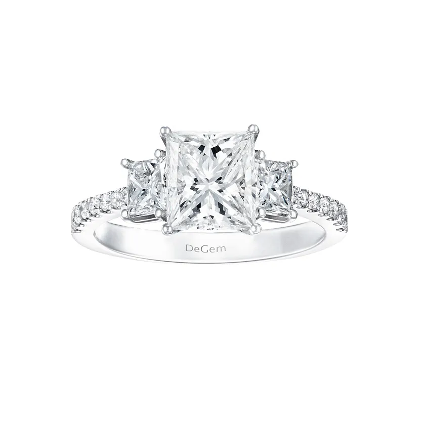 Trio Classic Round Solitaire Diamond 18K White Gold Engagement Ring - DeGem Malaysia