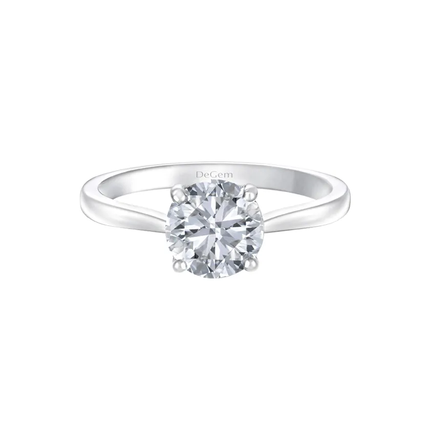 Classic Round Solitaire Diamond 18K White Gold Engagement Ring - DeGem Malaysia
