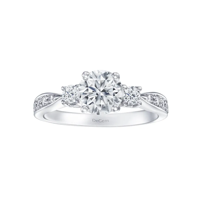 Trio Classic Round Solitaire Diamond 18K White Gold Engagement Ring - DeGem Malaysia
