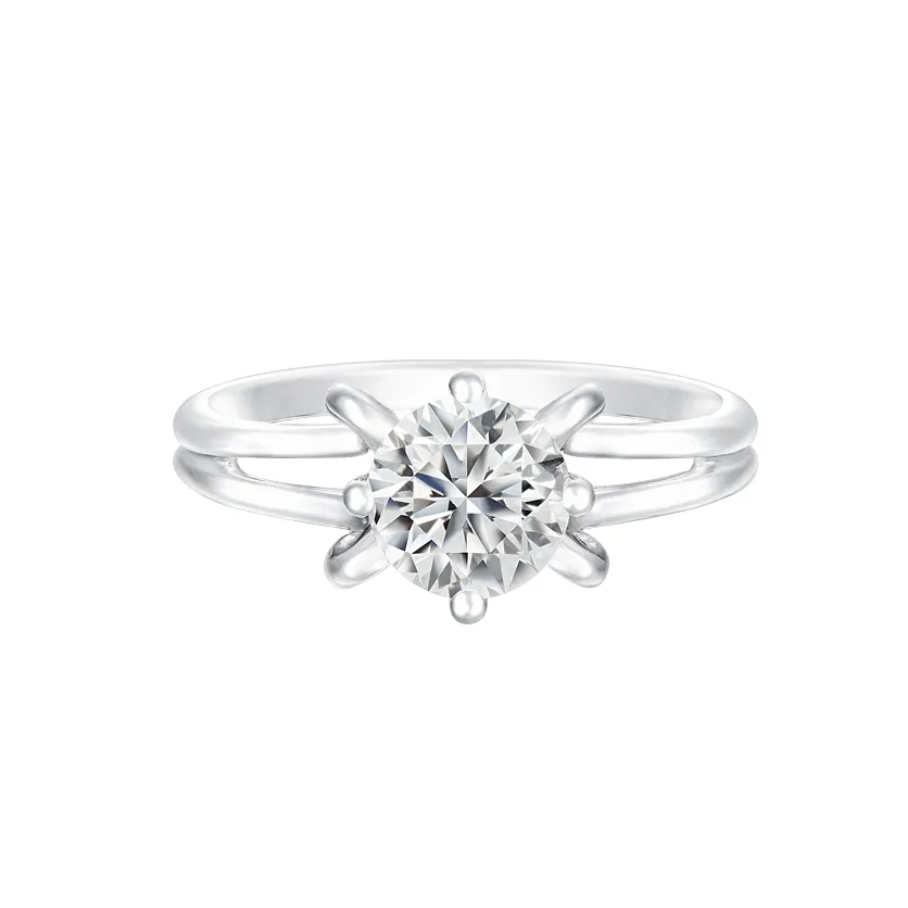 Cinderella 4-Prong Round Solitaire Diamond 18K White Gold Engagement Ring - DeGem Malaysia