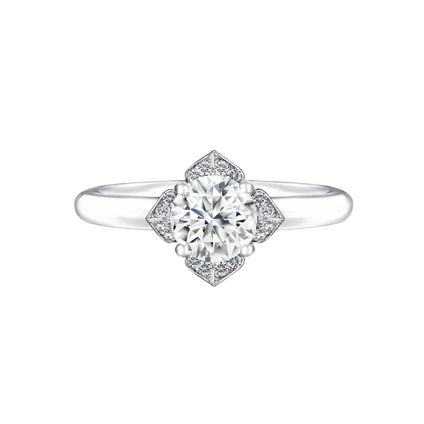 Brilliant Blossom 4-Prong Round Solitaire Diamond 18K White Gold Engagement Ring - DeGem Malaysia