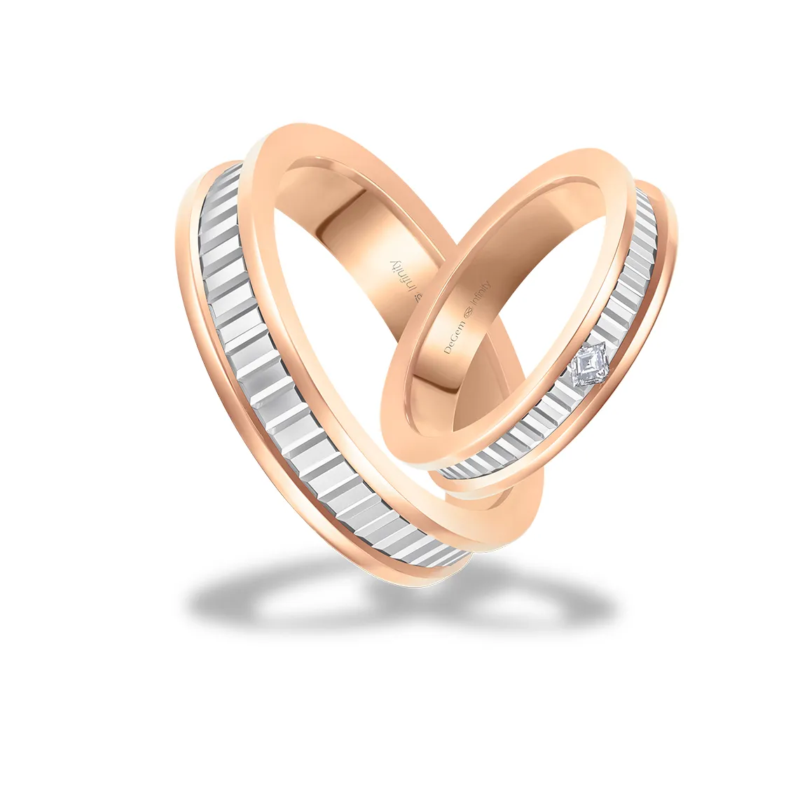 Infinity Brique 18K White Gold And Rose Gold With 1 Carre Diamond Wedding Band - DeGem Malaysia
