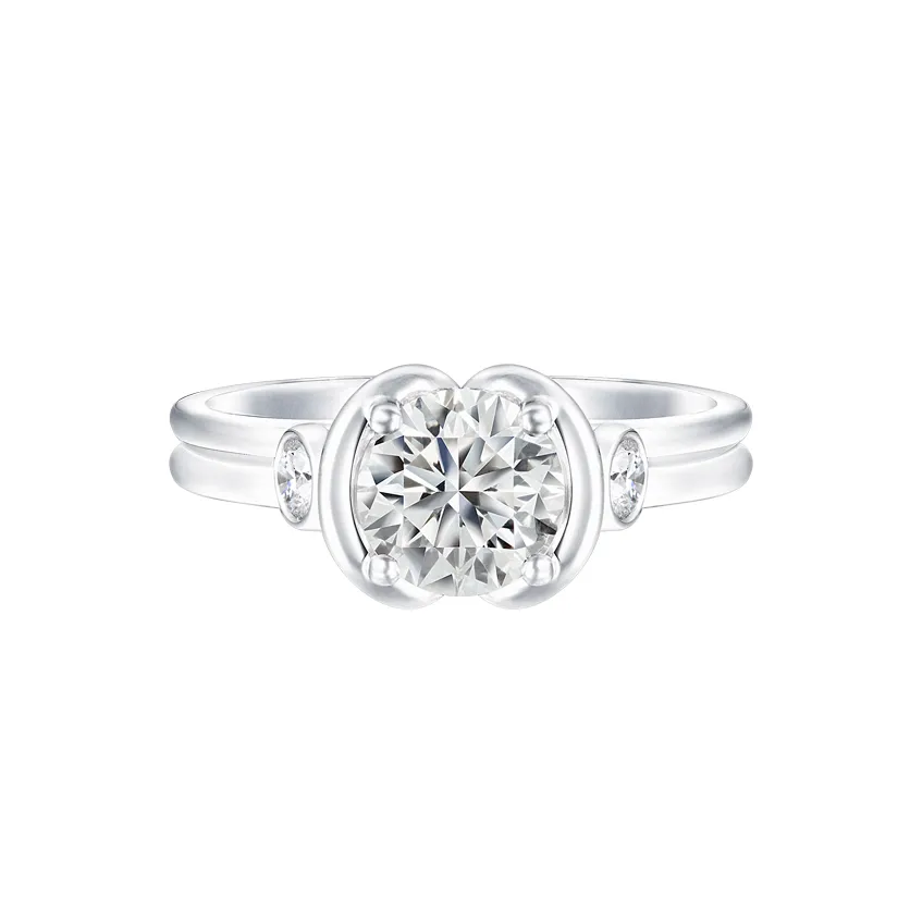 Chateau Solitaire Diamond 18K White Gold Engagement Ring - DeGem Malaysia