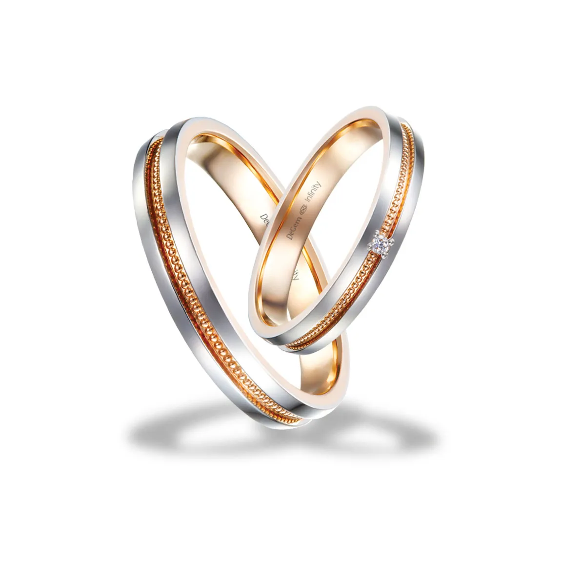 Infinity Sandy Platinum And Rose Gold With 1 Round Brilliant Diamond Wedding Band - DeGem Malaysia