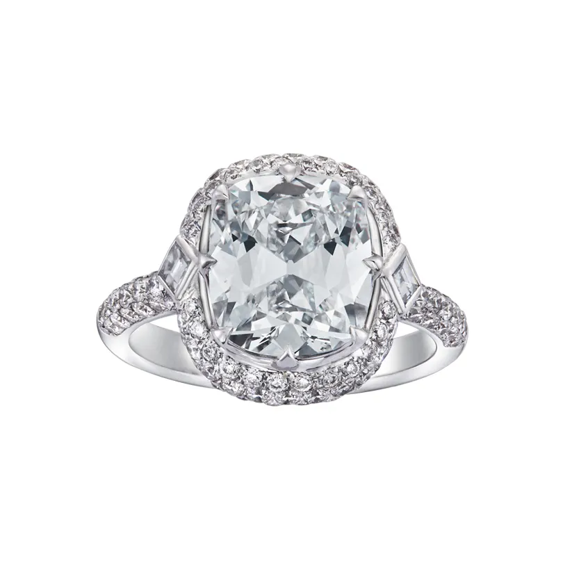 Cushion Cut Solitaire Diamond with Micropavé Diamonds 18K White Gold Engagement Ring - DeGem Malaysia