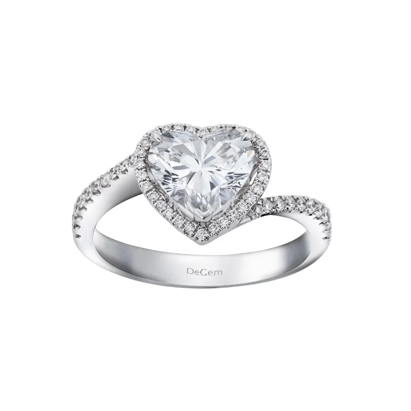 Heart Cut Solitaire Diamond with Pavé Diamonds 18K White Gold Engagement Ring - DeGem Malaysia