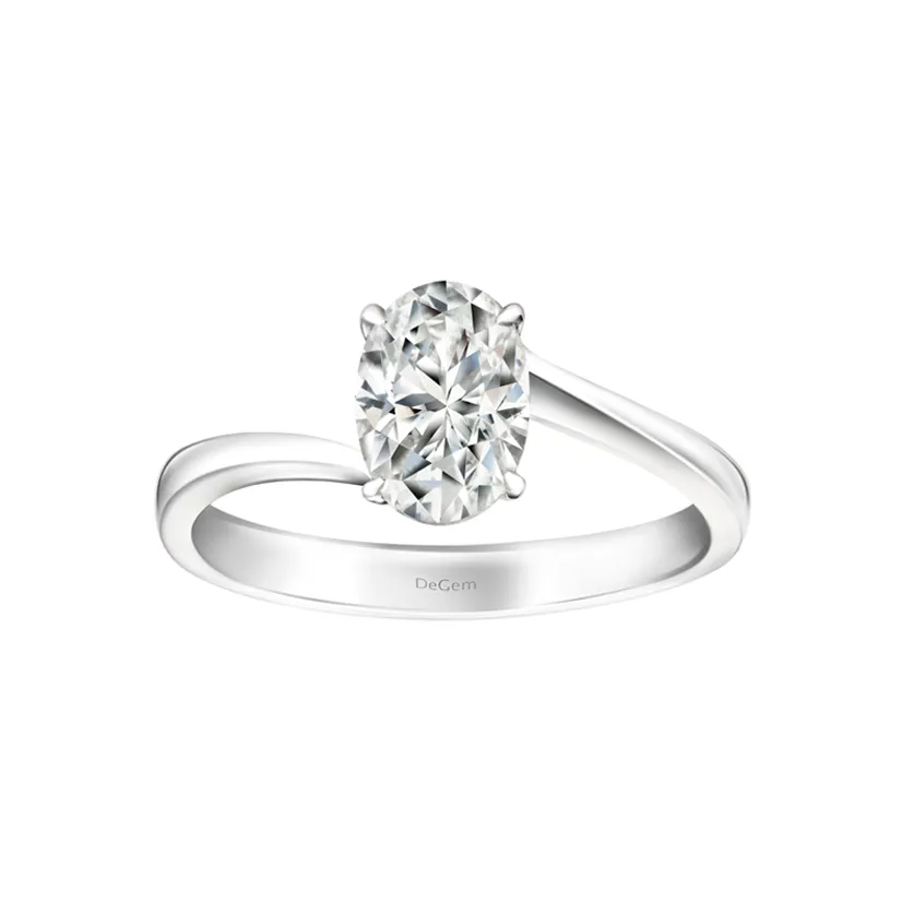 Classic Oval Cut Solitaire Diamond 18K White Gold Engagement Ring - DeGem Malaysia